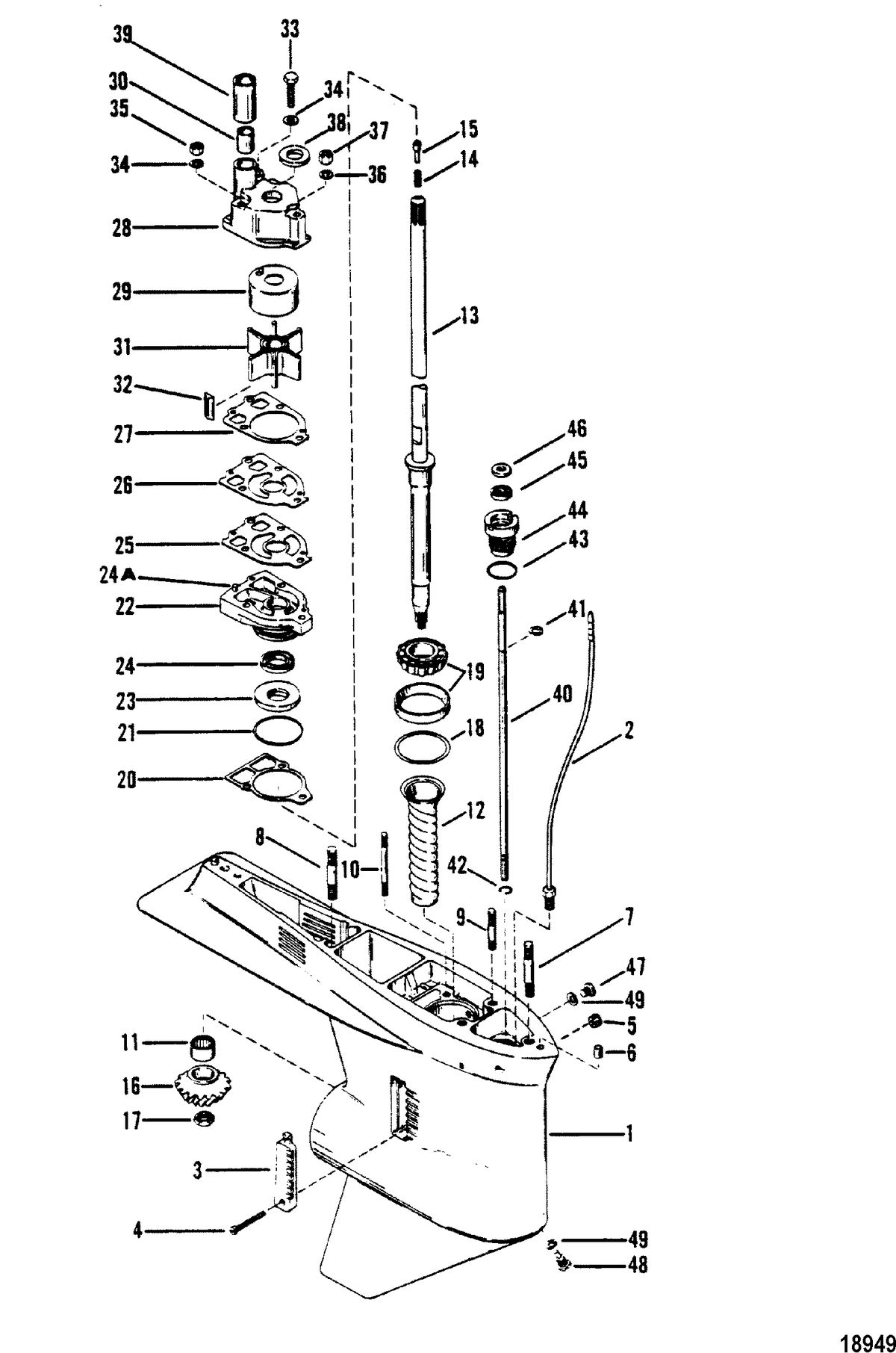 MERCURY/MARINER 150 H.P. XR-2 MARATHON MAGNUM (V-6) (1978-1985 COMBINED BOOK) Gear Housing(Driveshaft)(Without a Driveshaft Nut)