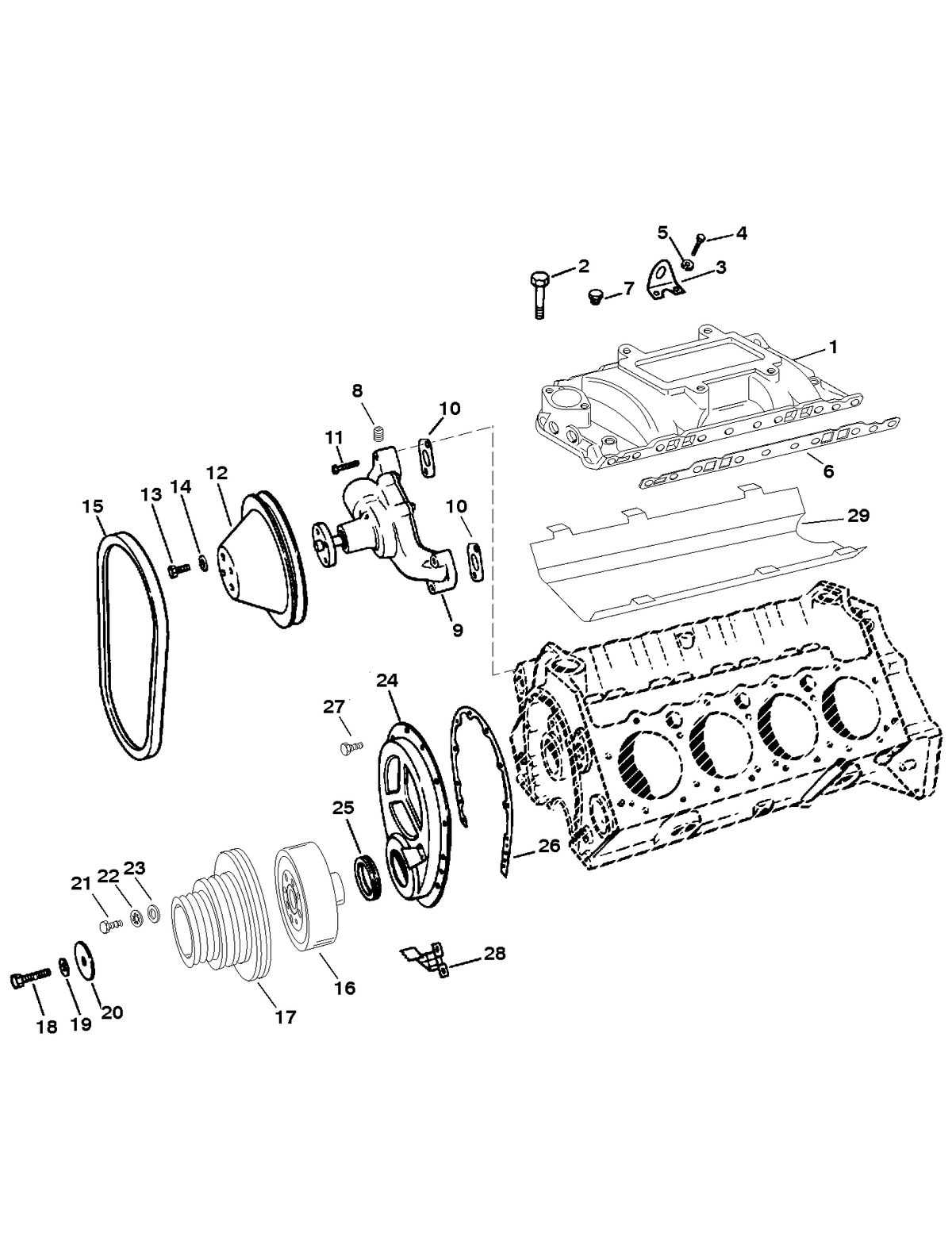 MERCRUISER 600SC GEN IV & V ENGINE INTAKE MANIFOLD AND FRONT COVER (SER. # 0D456489- 0F348966)