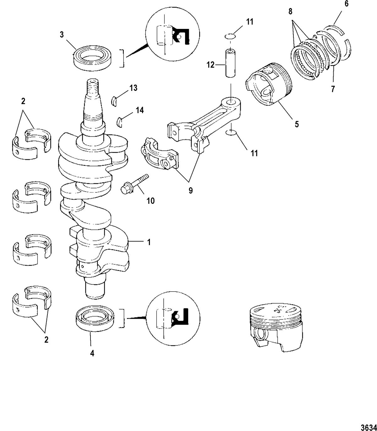 MERCURY/MARINER 25HP SEAPRO 4-STROKE INTERNATIONAL Crankshaft, Pistons and Connecting Rods