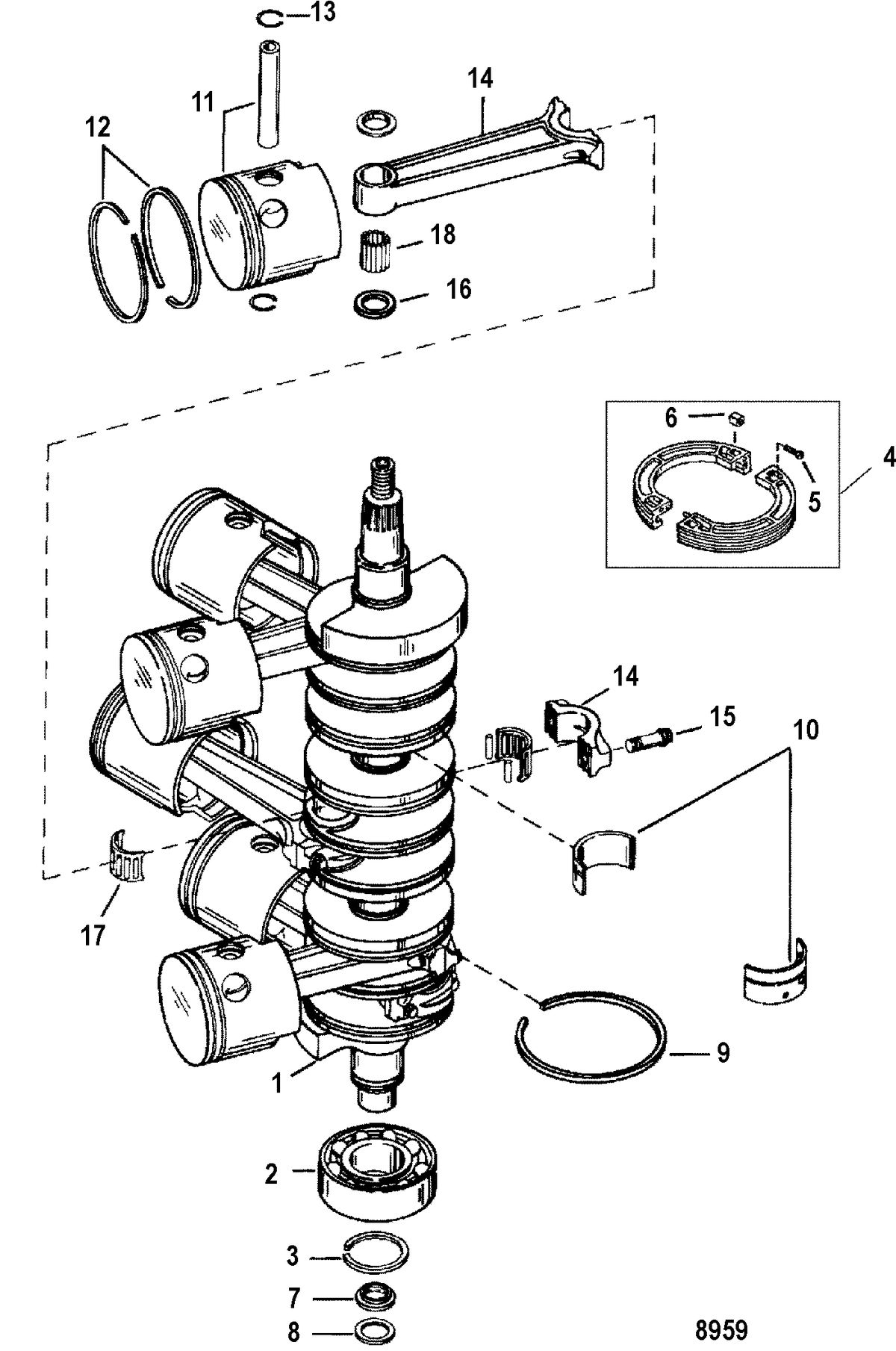 RACE OUTBOARD 150/200 PRO-MAX/SUPER MAGNUM (EFI) Crankshaft, Pistons and Connecting Rods