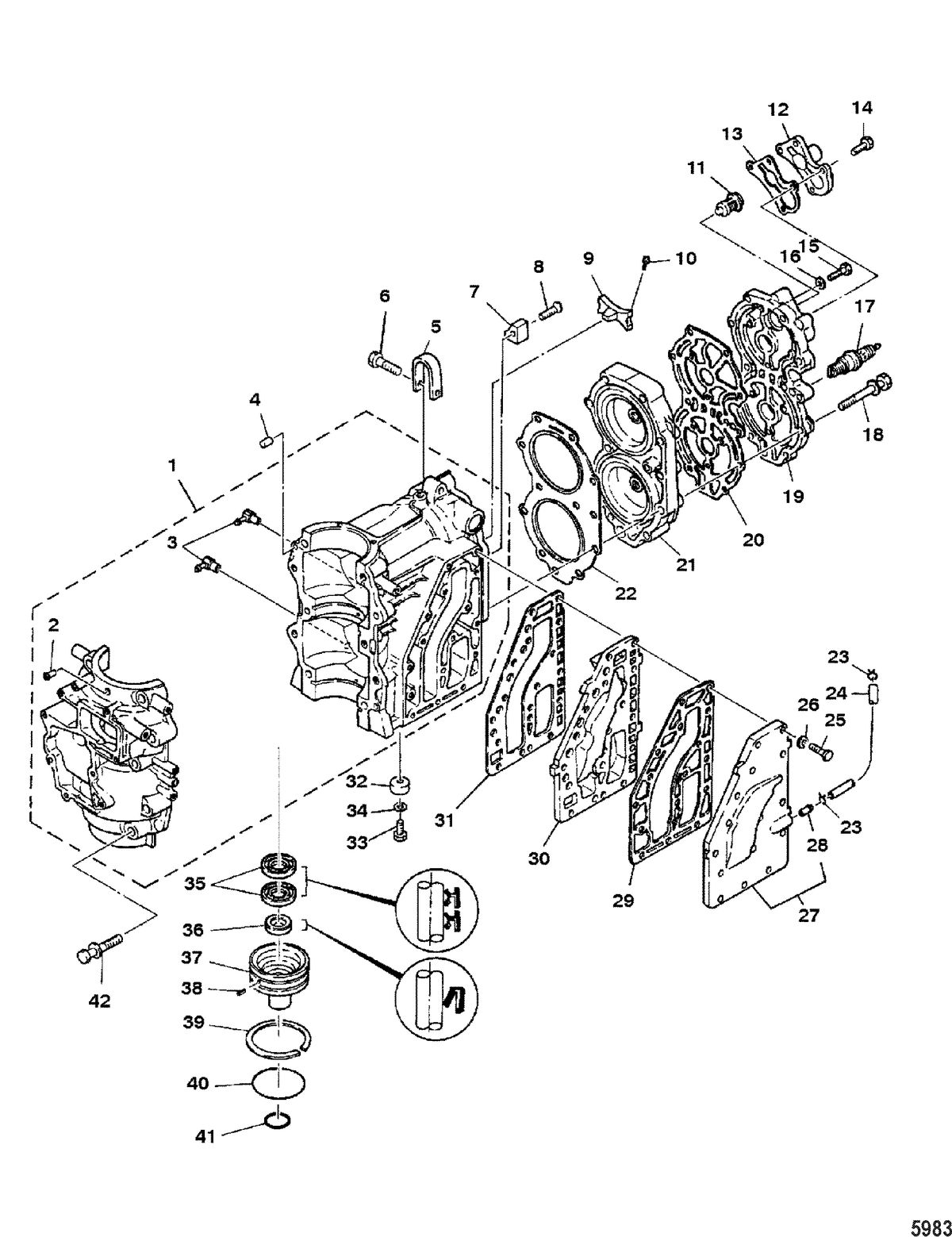 MARINER 40HP KEROSENE Cylinder Block and Cylinder Head