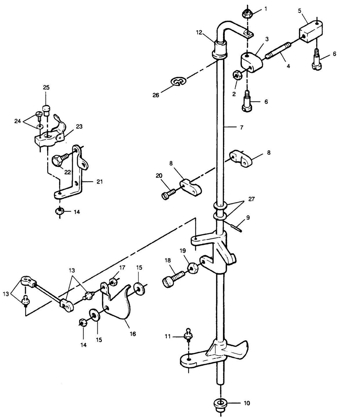 FORCE FORCE 120 H.P. "A" MODEL 1990 L-DRIVE TOWERSHAFT AND THROTTLE LINKAGE