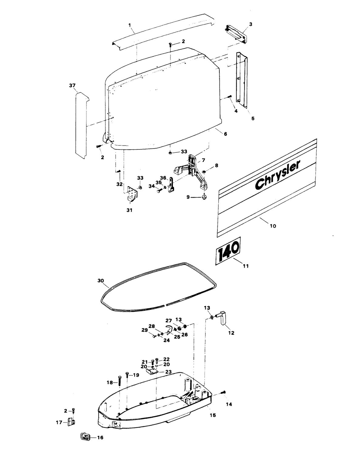 CHRYSLER 140 H.P. ENGINE COVER AND SUPPORT PLATE