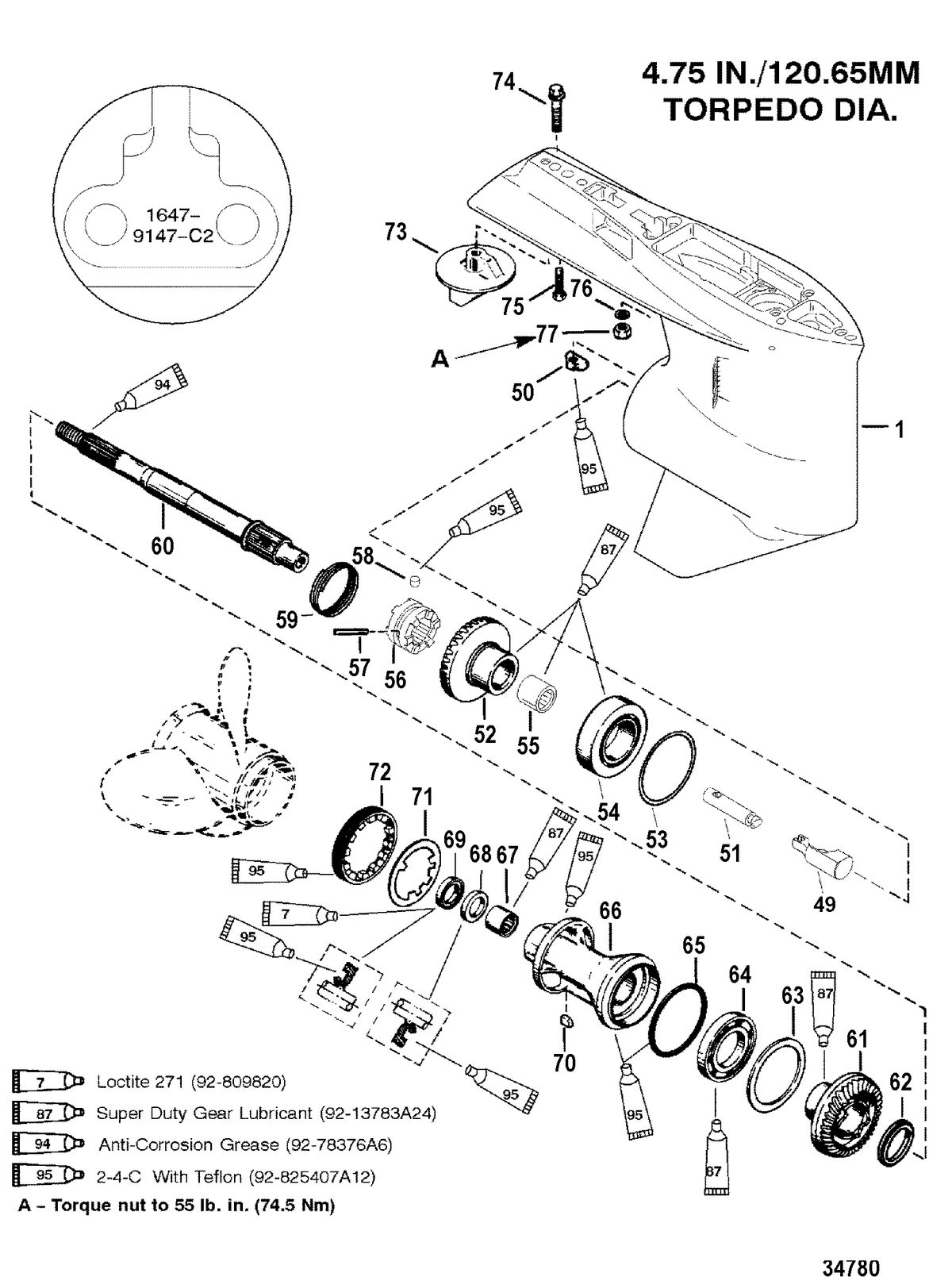 MERCURY/MARINER 150/175/200 EFI GEAR HOUSING(PROP SHAFT)(STANDARD ROTATION)