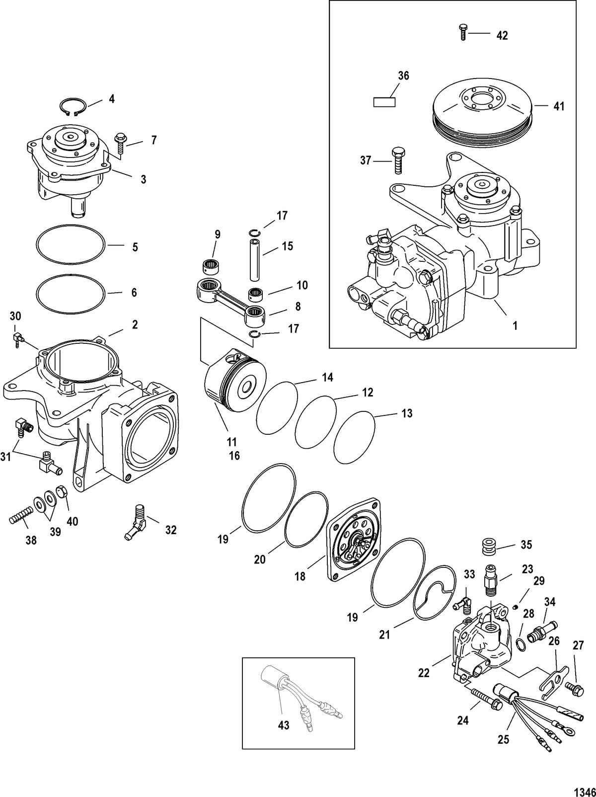 MERCURY/MARINER 135/150/175 DFI (2.5L) AIR COMPRESSOR COMPONENTS