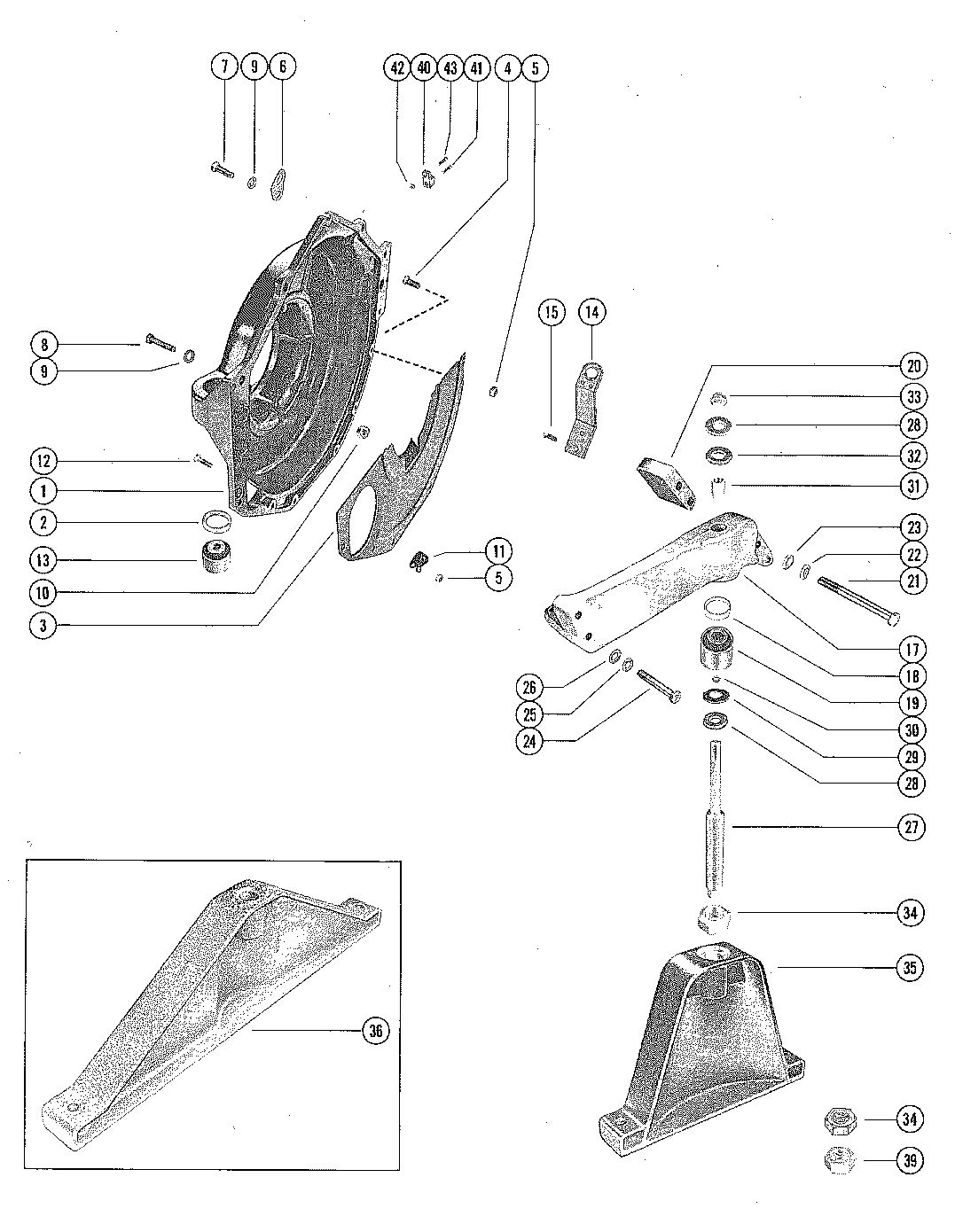 MERCRUISER 140 ENGINE FLYWHEEL HOUSING AND ENGINE SUPPORT