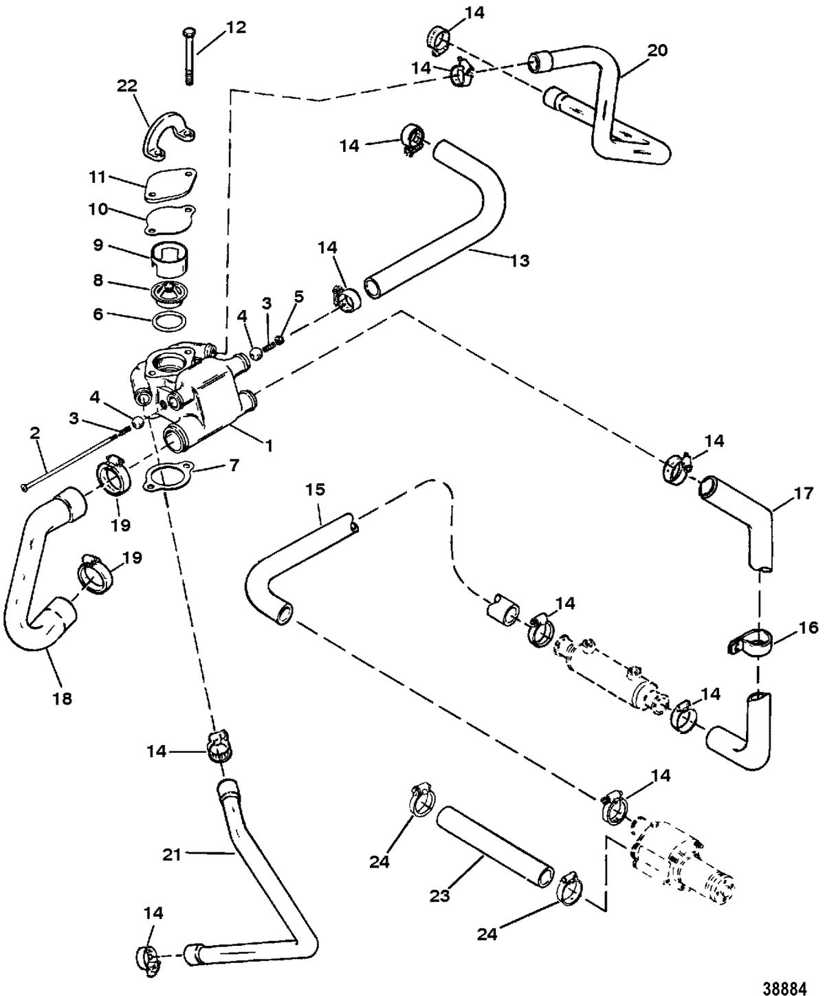 MERCRUISER 7.4L 454 MAG BRAVO GEN V THERMOSTAT HOUSING(STANDARD COOLING) S/N: 0F3519999 & BELOW