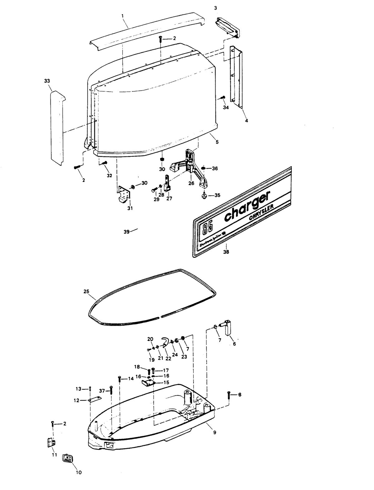 CHRYSLER 85 H.P. ENGINE COVER AND SUPPORT PLATE