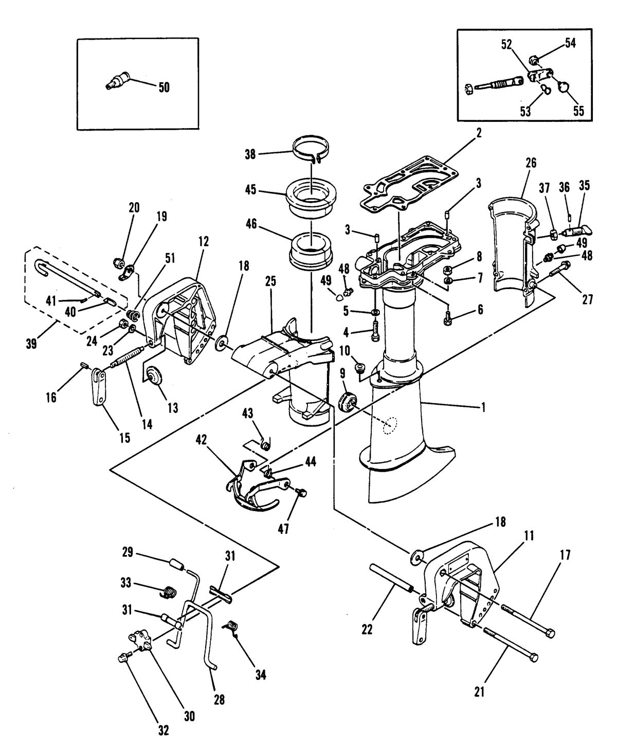 MARINER 4 H.P. DRIVESHAFT HOUSING/CLAMP AND SWIVEL BRACKET