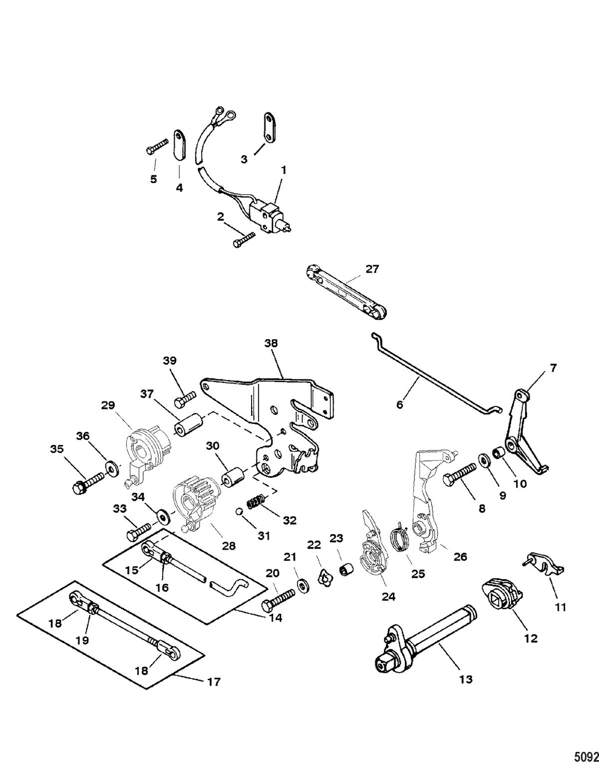 MERCURY/MARINER 20/25/JET 20 SEAPRO/MARATHON 15XD SUPER 15/JET 20) (2-STROKE) Throttle and Shift Linkage(Tiller Handle Shift)