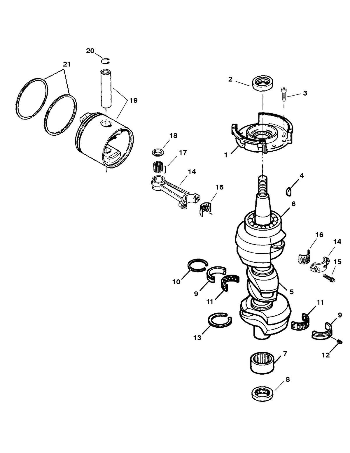 FORCE FORCE 75 H.P. (1998) CRANKSHAFT AND PISTON