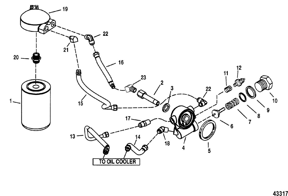 MERCRUISER D4.2L/220 IDI DIESEL Oil Filter and Oil Hoses(S/N-0F450250 and Up)