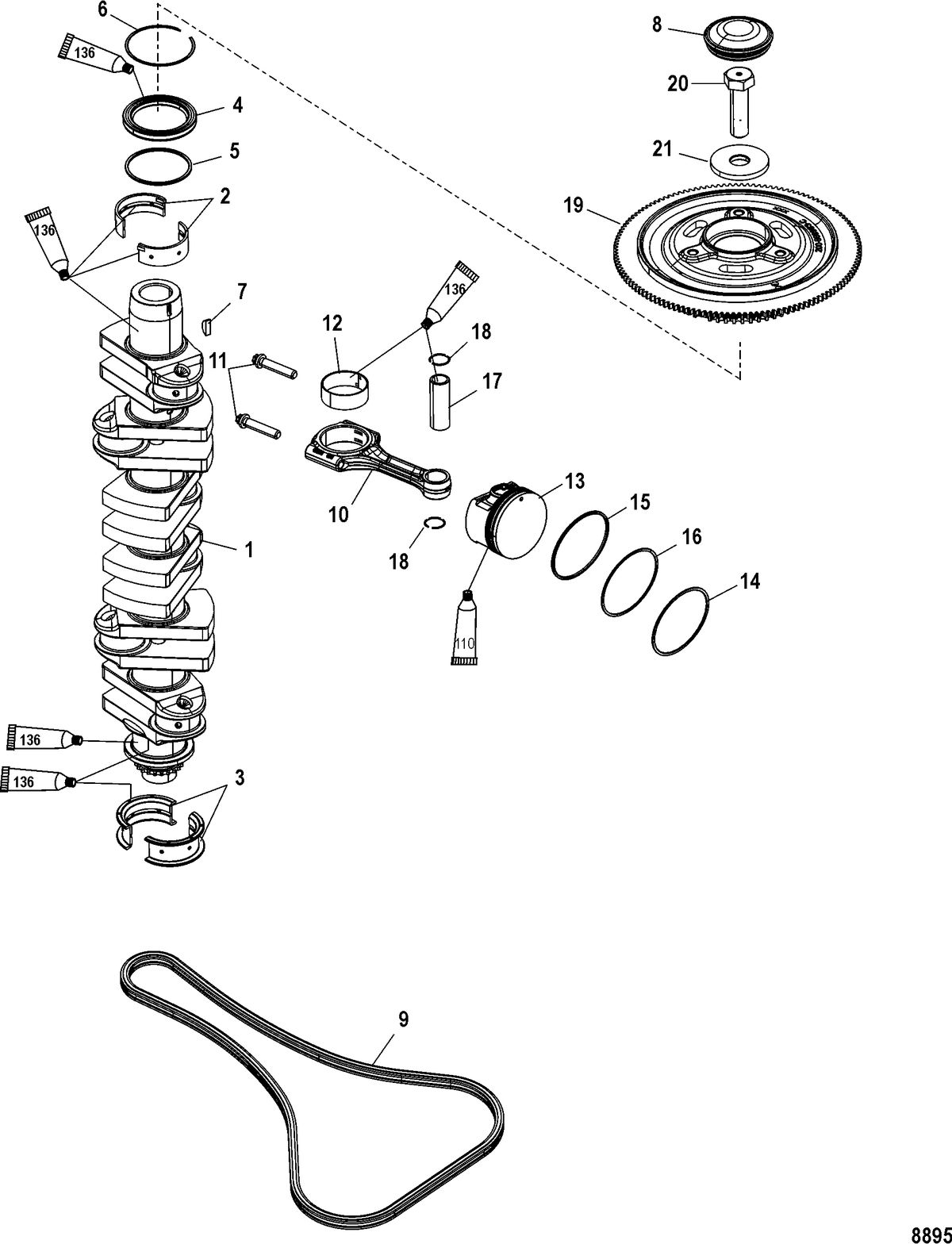 MERCURY/MARINER 200/225/250/275/300 4-STROKE VERADO (6 CYLINDER) Crankshaft, Pistons and Connecting Rods
