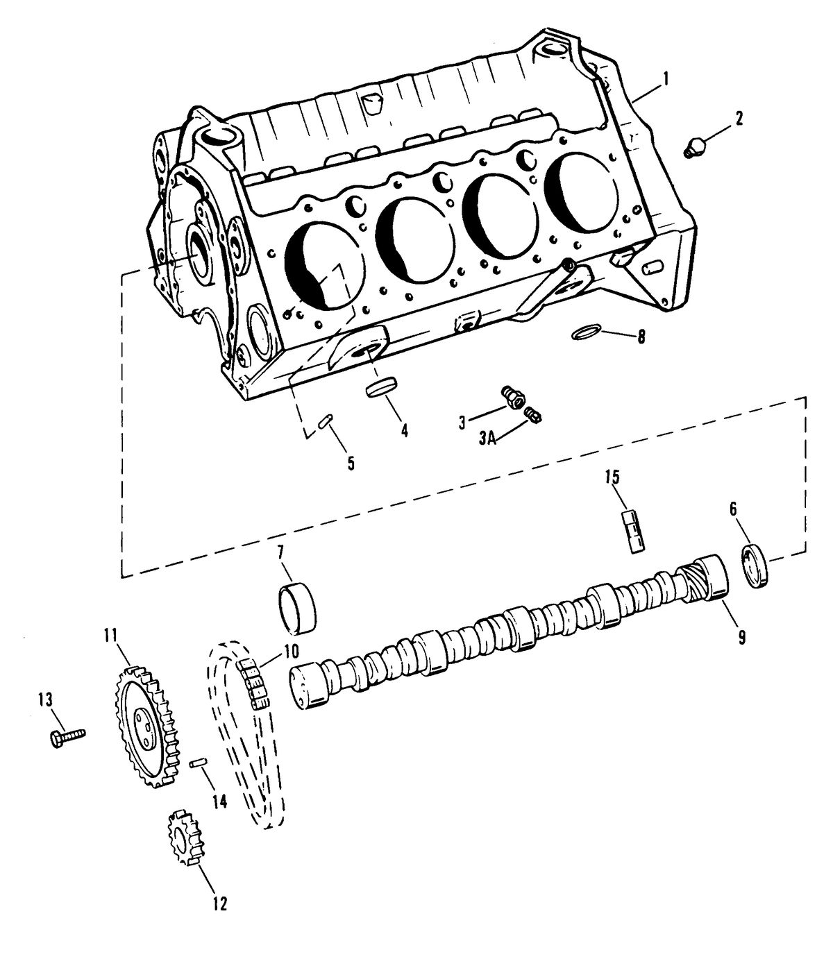 MERCRUISER 454 EFI SKI ENGINE CYLINDER BLOCK AND CAMSHAFT