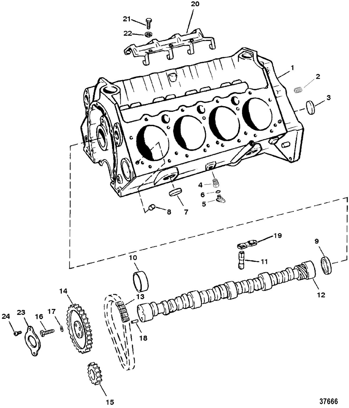 MERCRUISER 5.7L COMPETITION SKI ENGINE CYLINDER BLOCK AND CAMSHAFT(350 C.I.D. ROLLER LIFTERS)