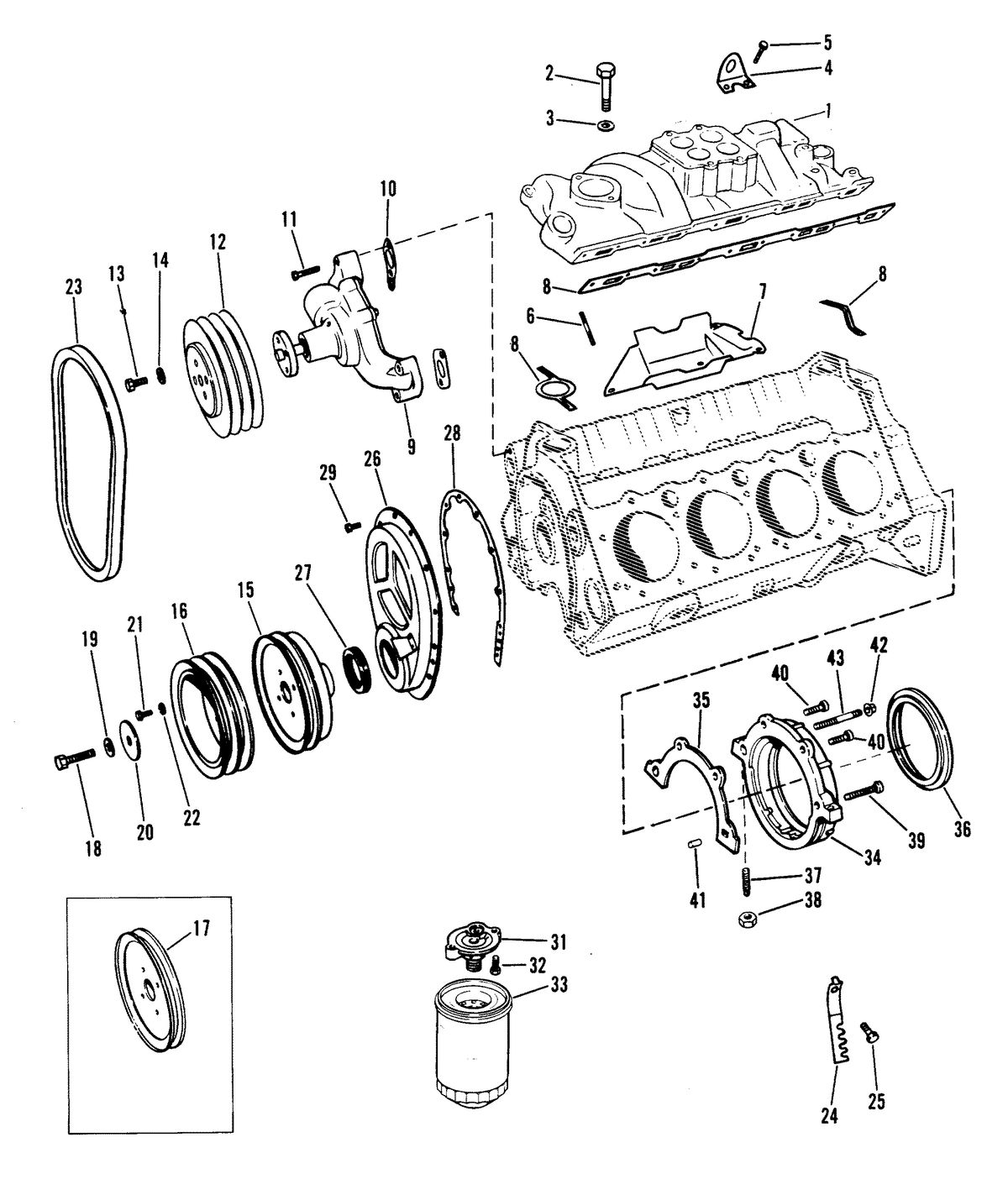 MERCRUISER 350 MAGNUM ENGINE INTAKE MANIFOLD AND FRONT COVER