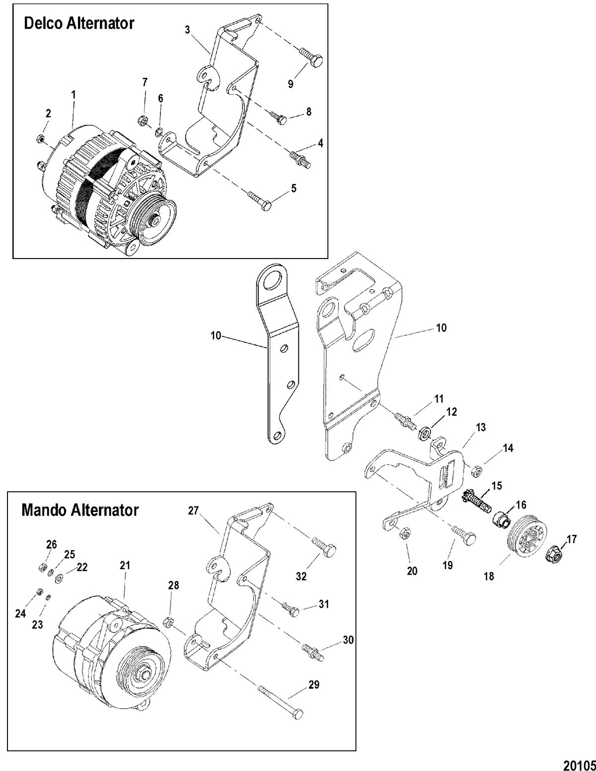 MERCRUISER 454/502 MPI MAG BRAVO (GEN VI) Alternator and Bracket