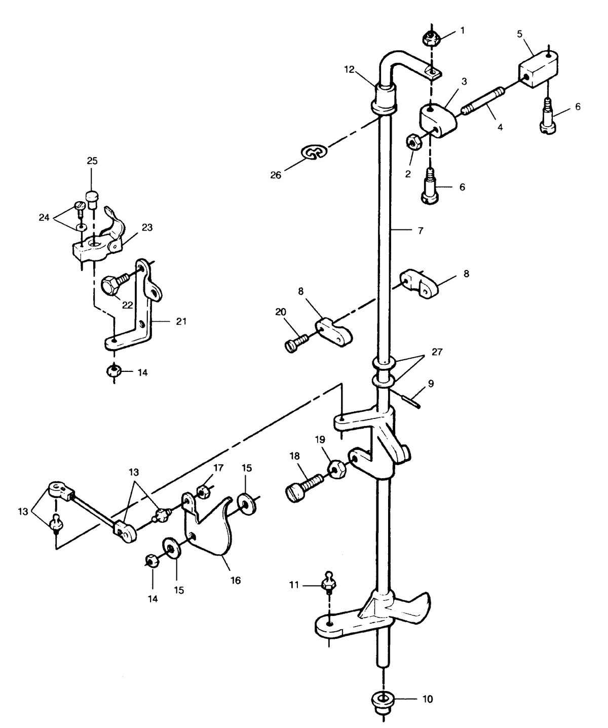 FORCE FORCE 120 H.P. "L" - DRIVE "B" MODELS TOWERSHAFT AND THROTTLE LINKAGE