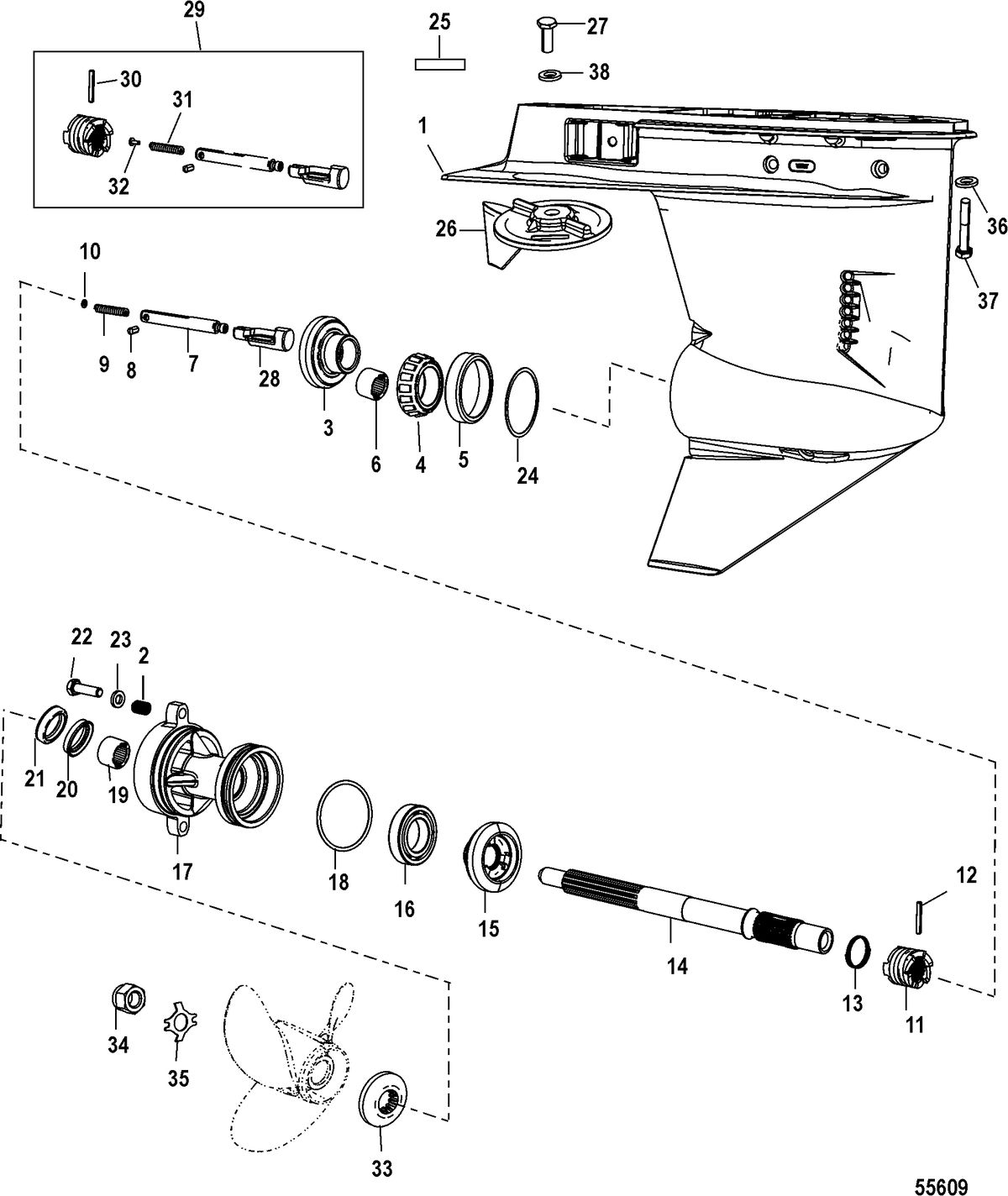 MERCURY/MARINER 30/40 EFI 4-STROKE (3 CYLINDER) Gear Housing, Propeller Shaft - 2:1 Gear Ratio