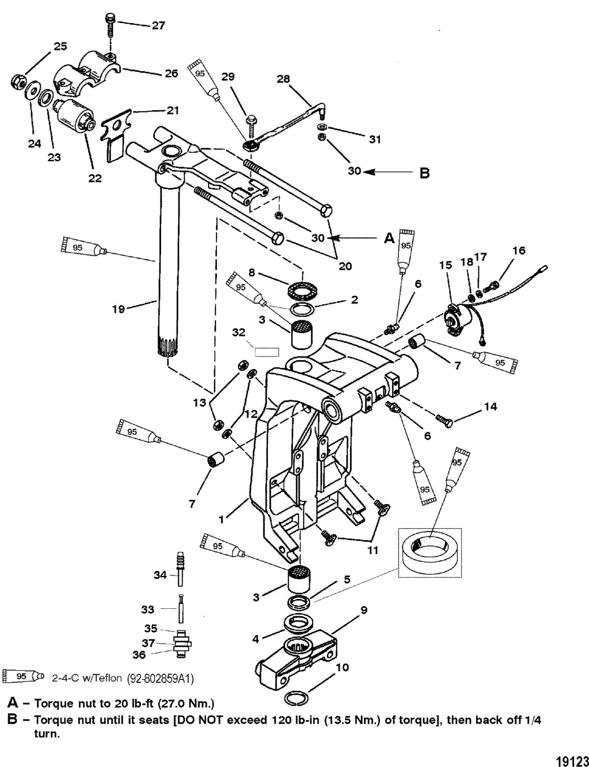 MERCURY/MARINER 225/225 SEAPRO/MARATHON (3.0L) CARB SWIVEL BRACKET AND STEERING ARM