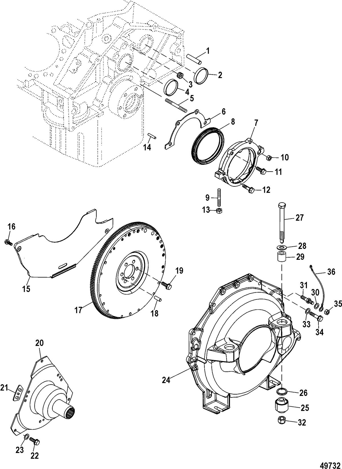 MERCRUISER 350 MPI ALPHA REMAN Cylinder Block(Flywheel Housing and Rear Main Seal)