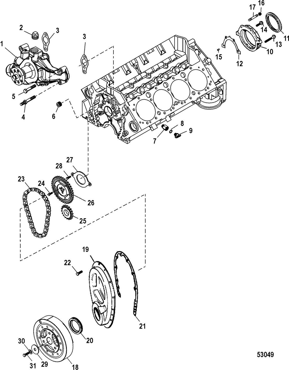 MERCRUISER 350 (4BBL) CRATE ENGINES Front Cover and Circulating Pump