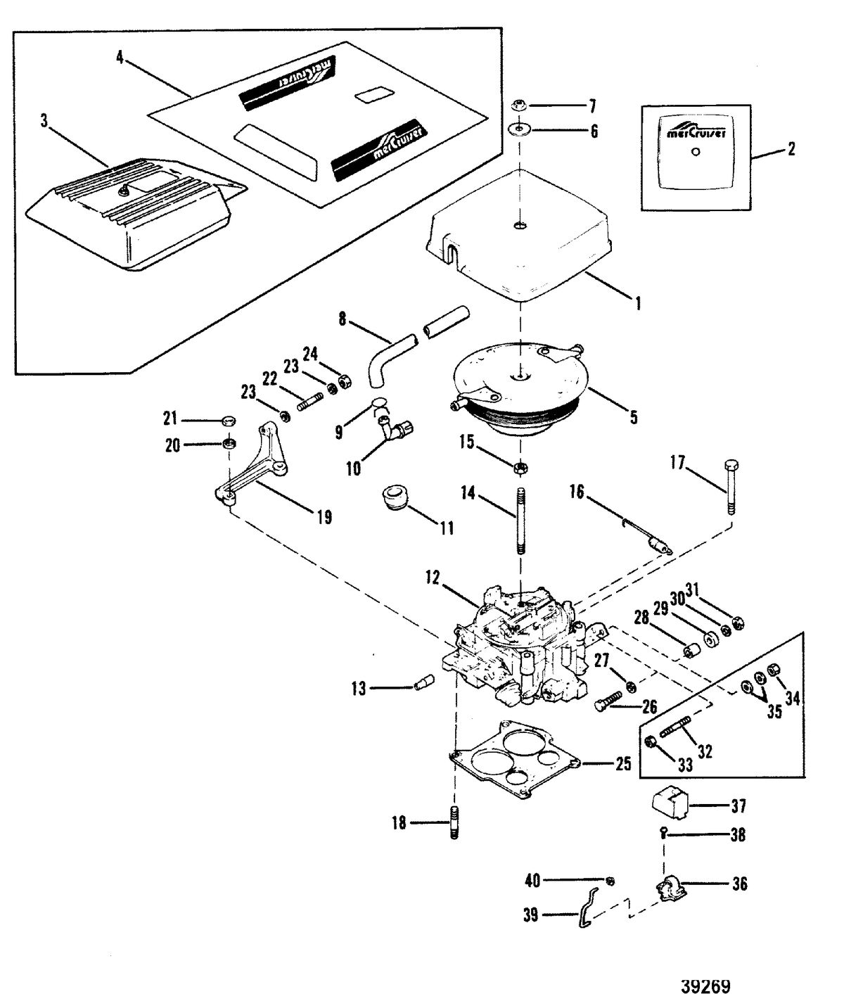 MERCRUISER 175 HP/ 4.3L/205 HP/4.3L/LX CARBURETOR AND THROTTLE LINKAGE(205 - 4.3L/LX)