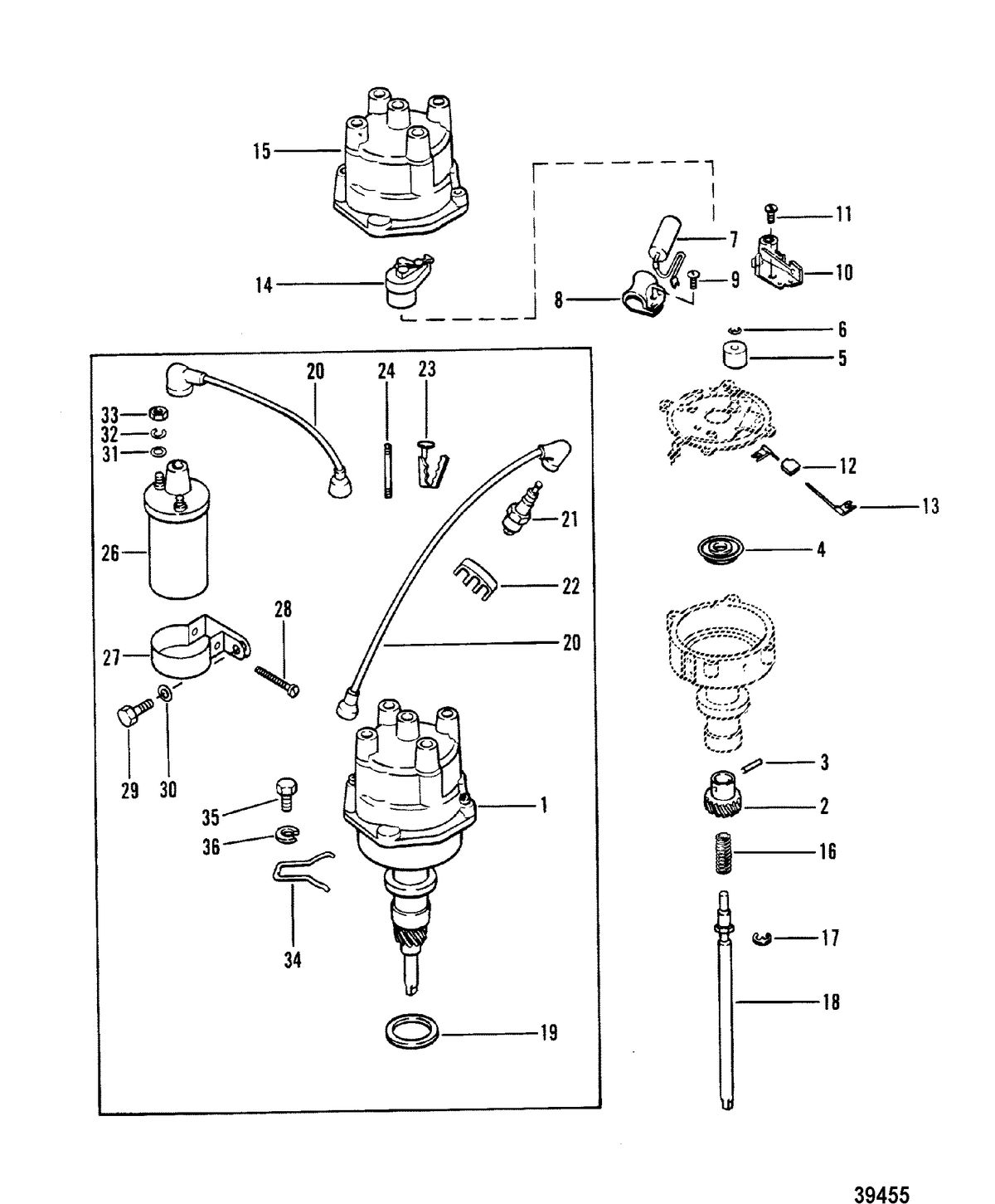 MERCRUISER 165 HP - 3.7L/170 HP/180 HP-3.7 L/LX/190 HP DISTRIBUTOR AND COIL