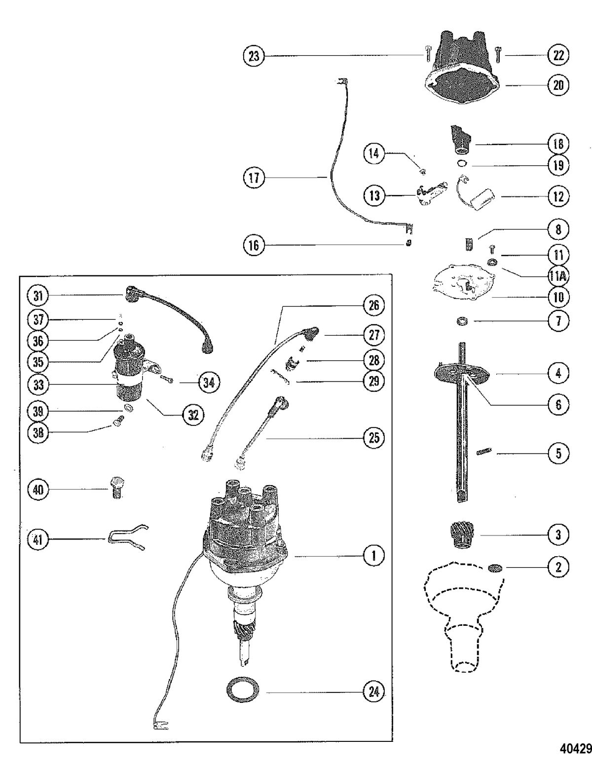 MERCRUISER 120 ENGINE DISTRIBUTOR ASSEMBLY AND COIL