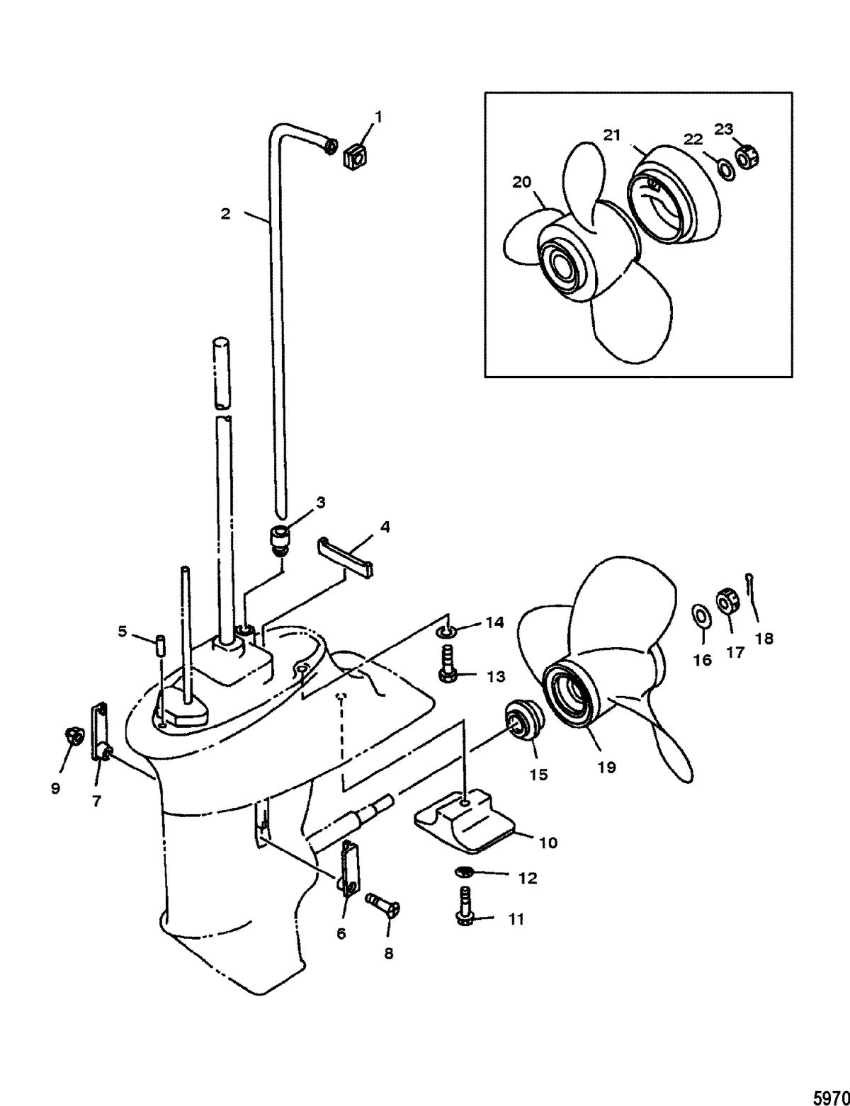 MARINER 15K Gear Housing, Propeller and Water Tube