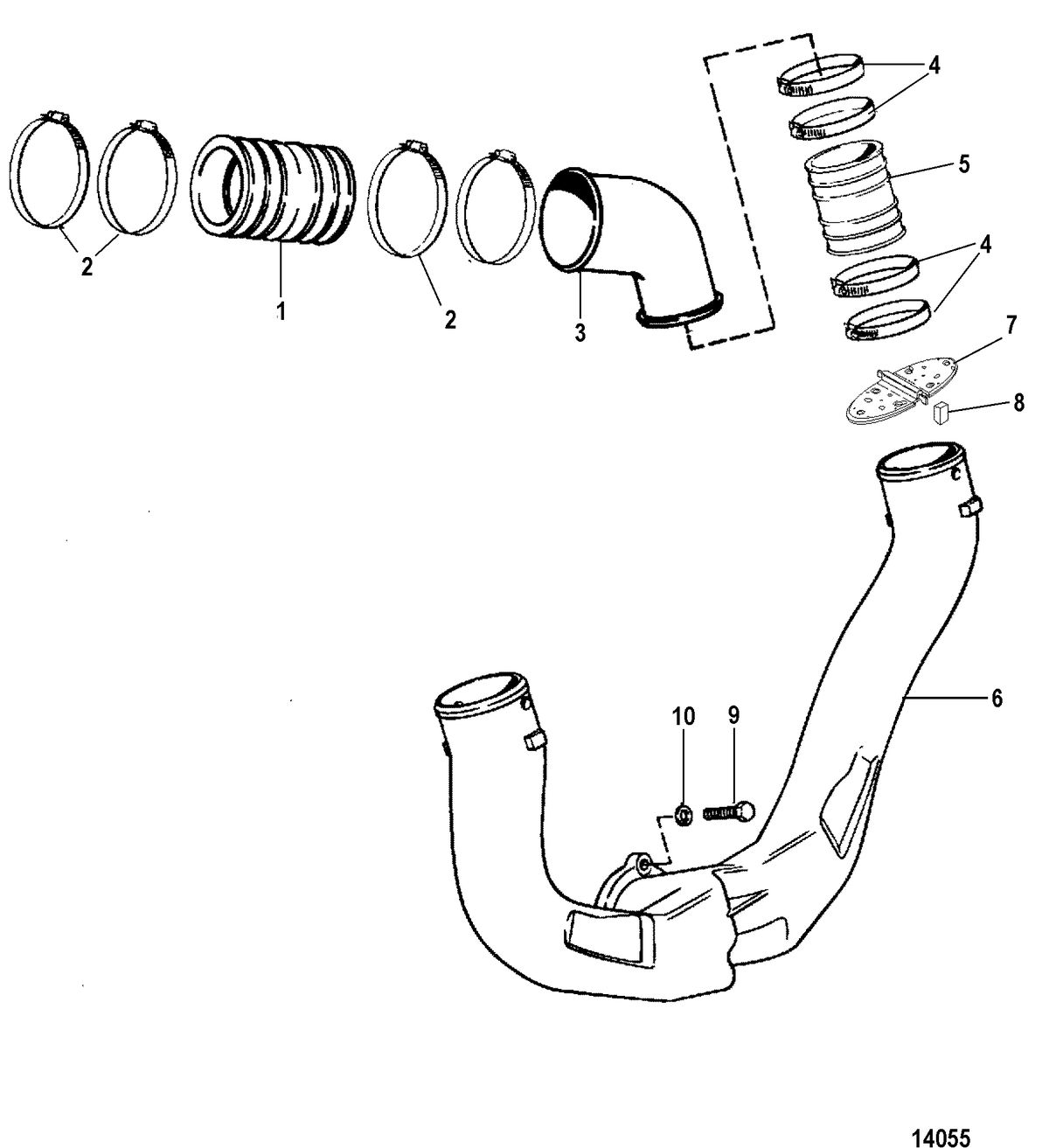 MERCRUISER 4.3L EFI ALPHA/BRAVO (262 C.I.D. GEN+) Exhaust System(Use With 2 Piece Manifold))