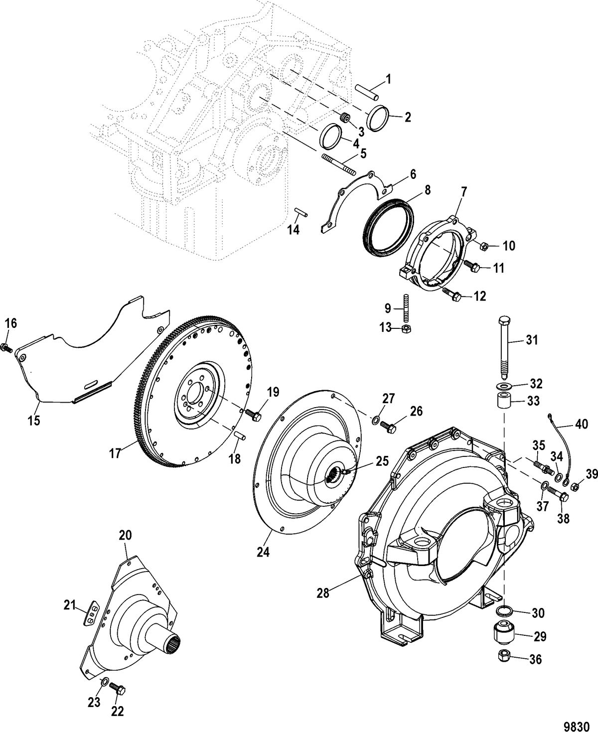 MERCRUISER 5.0L, 350, 377 MAG MPI STERNDRIVE Cylinder Block, Flywheel Housing and Rear Main Seal