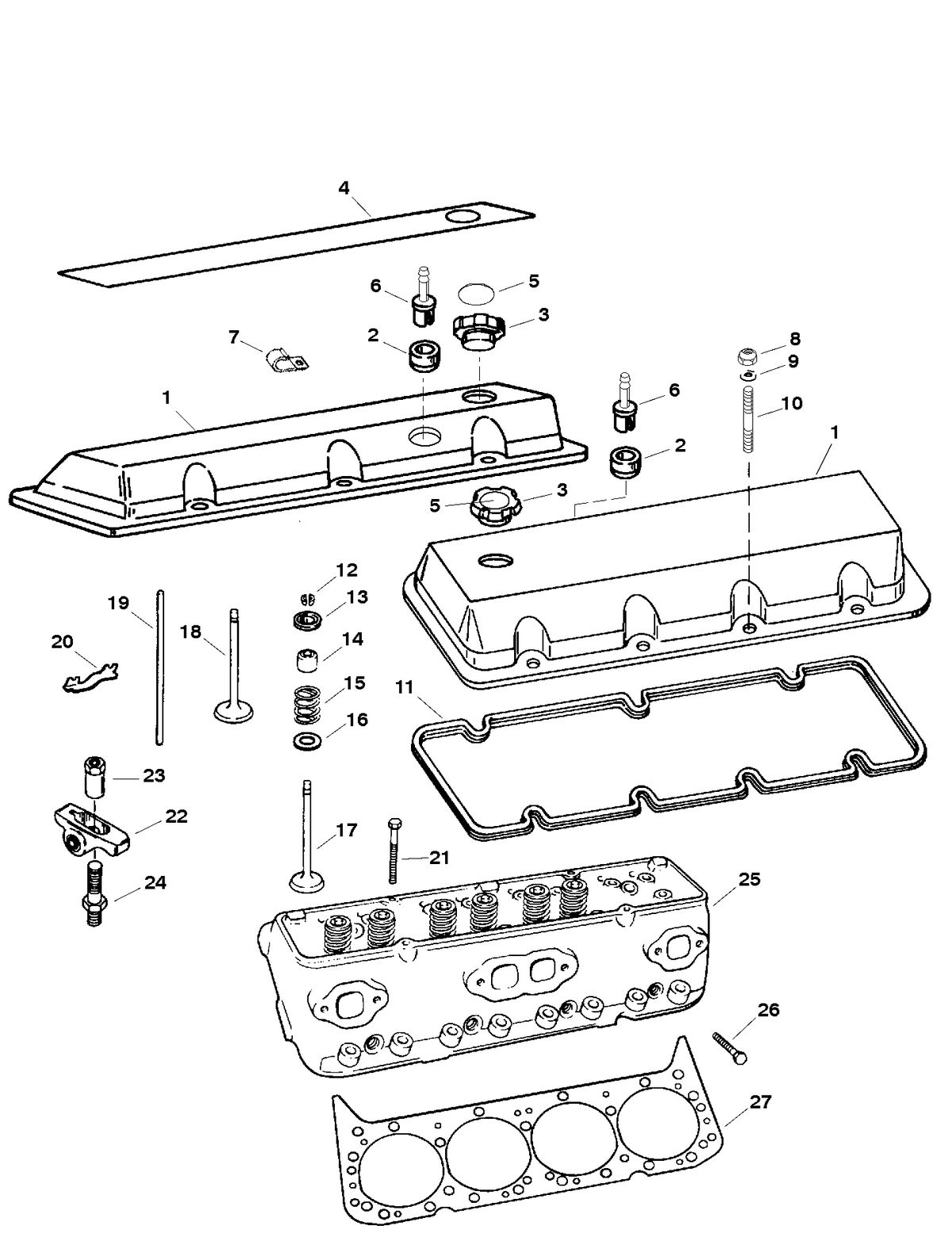 MERCRUISER 500 CARB (502CID) 8.2L ENGINE (GEN VI) CYLINDER HEAD/ROCKER COVER (SERIAL # 0K000001 THRU 0L001772