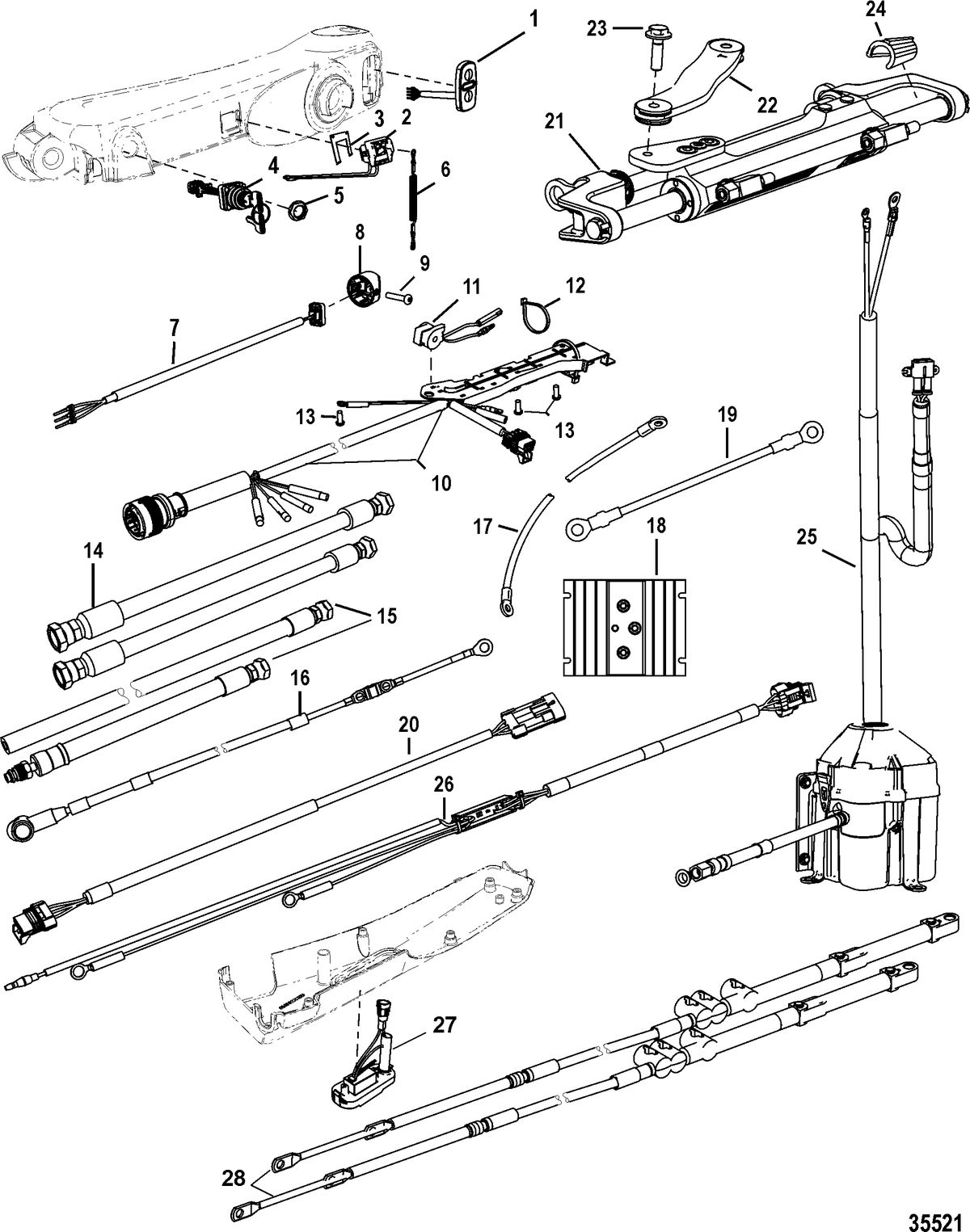 ACCESSORIES STEERING SYSTEMS AND COMPONENTS Tiller Handle Kit Components(Big Tiller-Power Steer,Mech.)