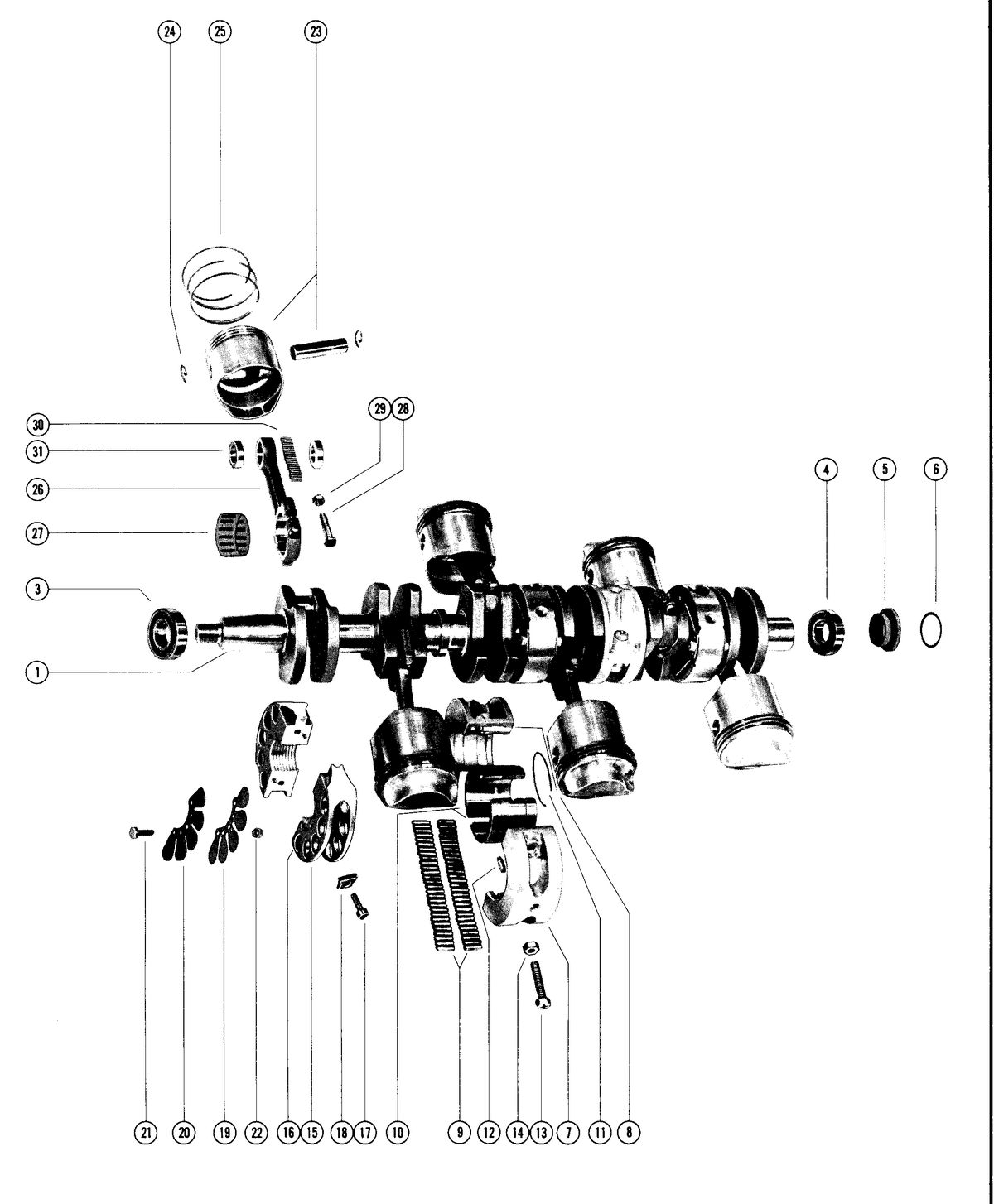 MARINER 115 HORSEPOWER CRANKSHAFT, PISTONS AND CONNECTING RODS