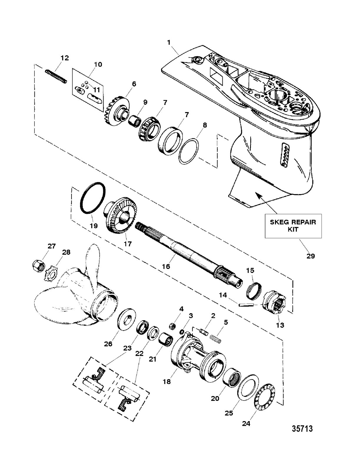 FORCE FORCE 75/90 Gear Housing Assembly, Propeller Shaft
