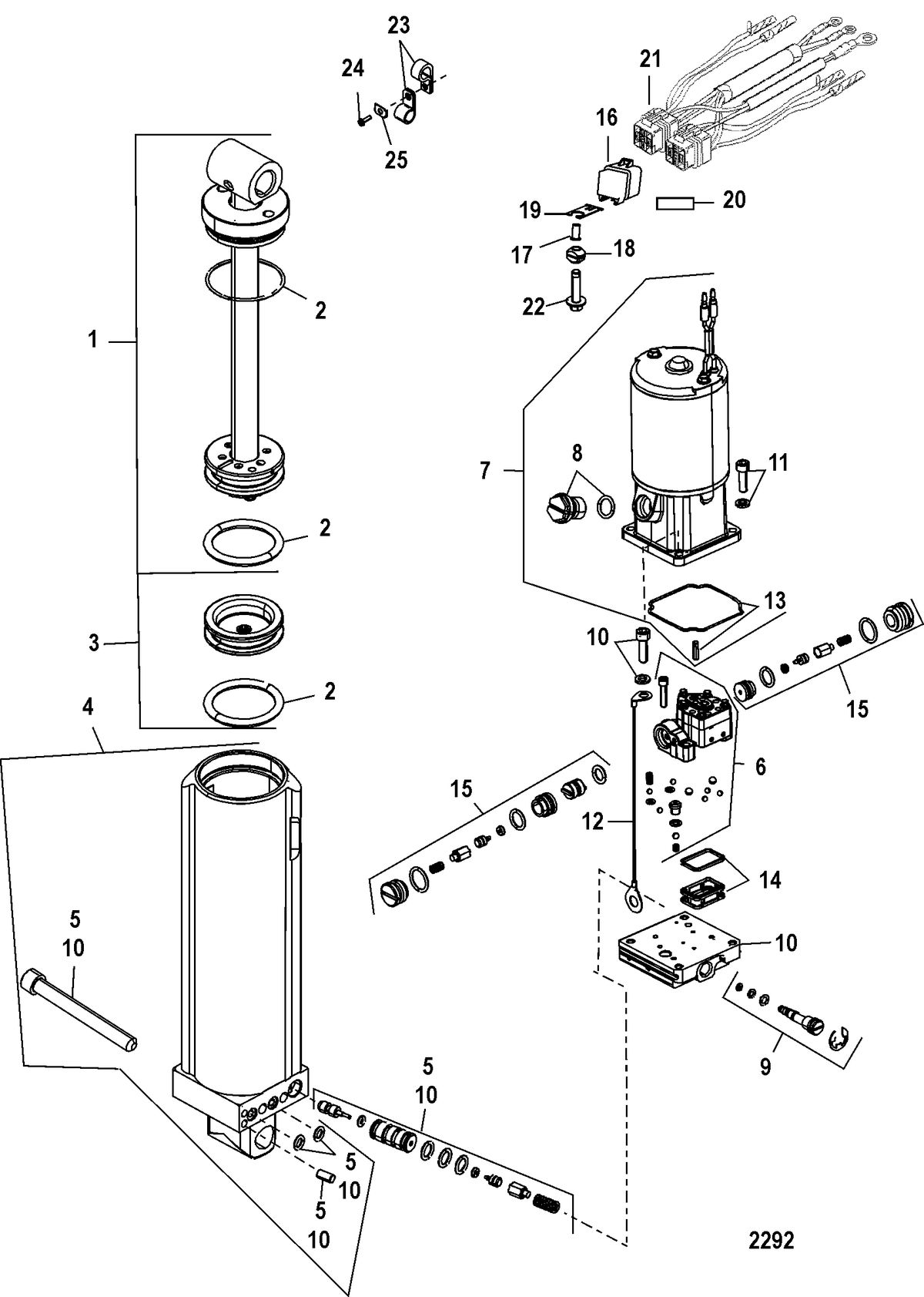 MERCURY/MARINER 75/90 HP 65 JET (3 CYLINDER) Power Trim Components, 2B092562 and Below