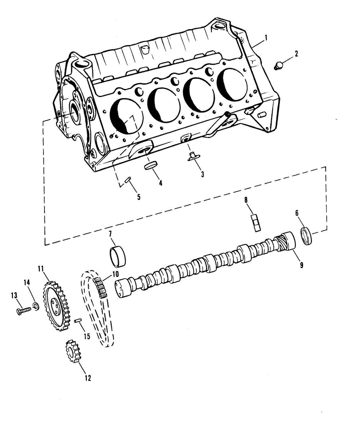 MERCRUISER 370 H.P. TRS ENGINE (CARD 37) CYLINDER BLOCK AND CAMSHAFT