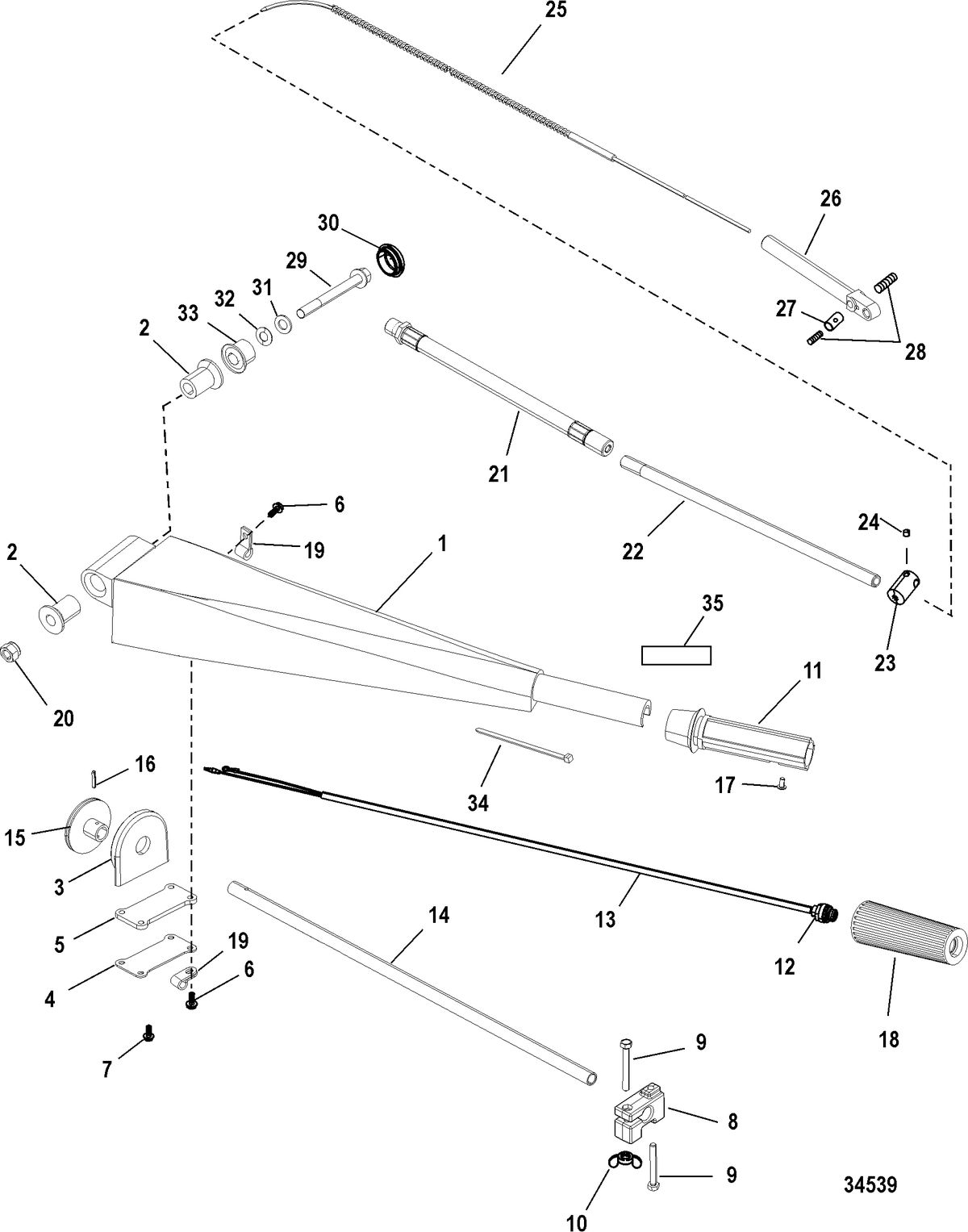 MERCURY/MARINER 75/80/90/100/115 EFI 4-STROKE Steering Handle Kit, 816366A52