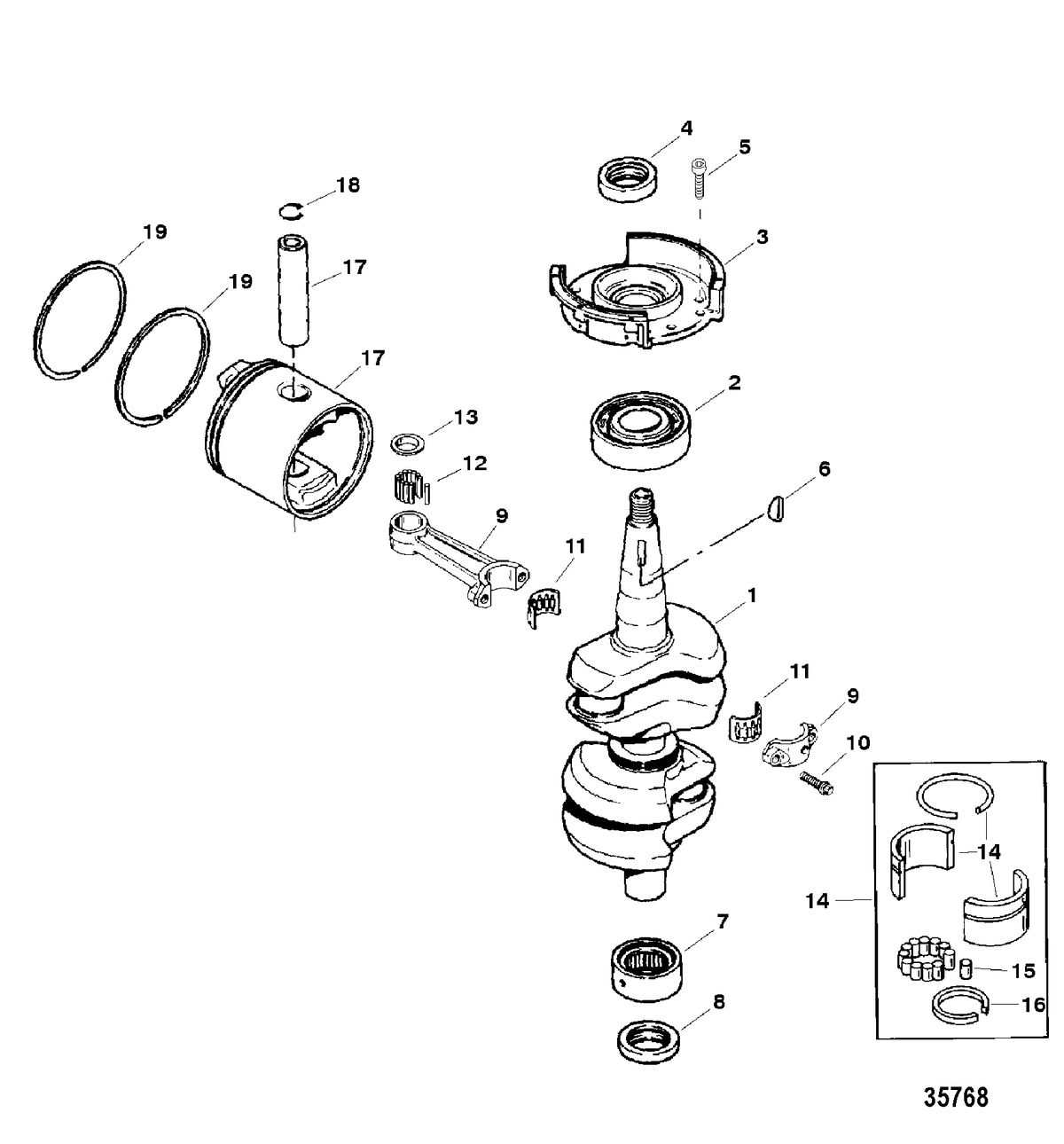 FORCE FORCE 40/50 H.P. (1998-1999) Crankshaft, Pistons and Connecting Rods