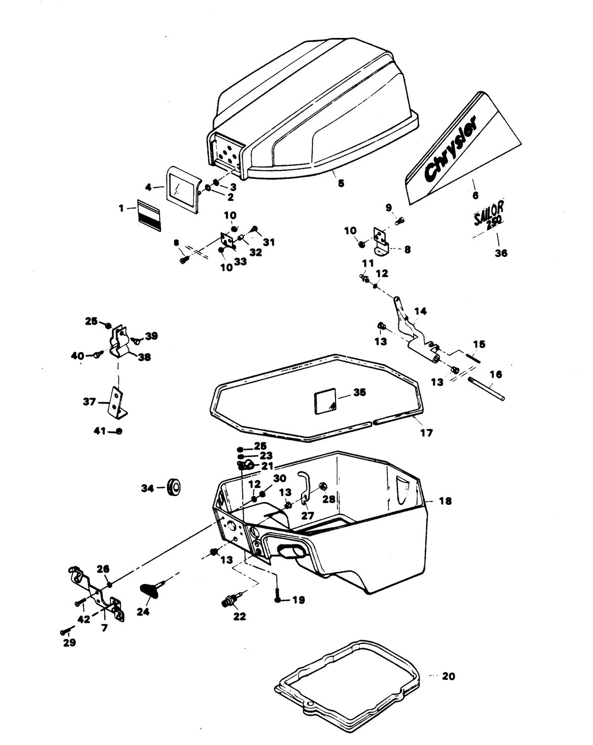CHRYSLER 9.9 H.P. SAILOR ENGINE COVER AND SUPPORT PLATE