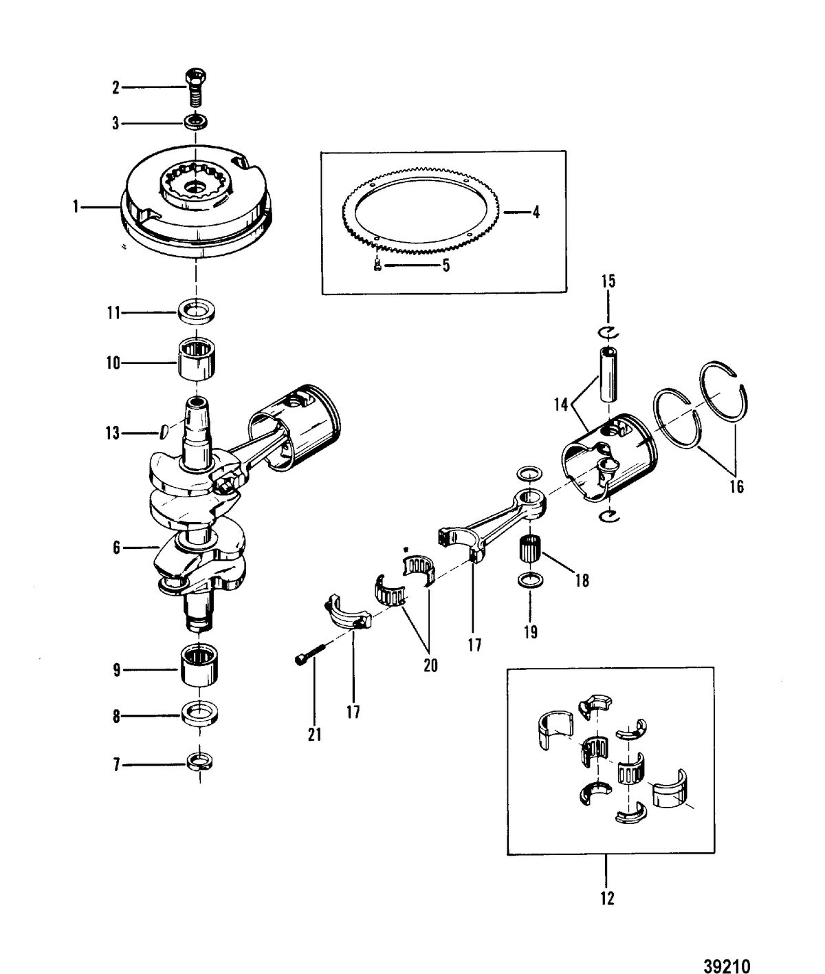 MERCURY MERC 25 CRANKSHAFT, PISTONS AND FLYWHEEL