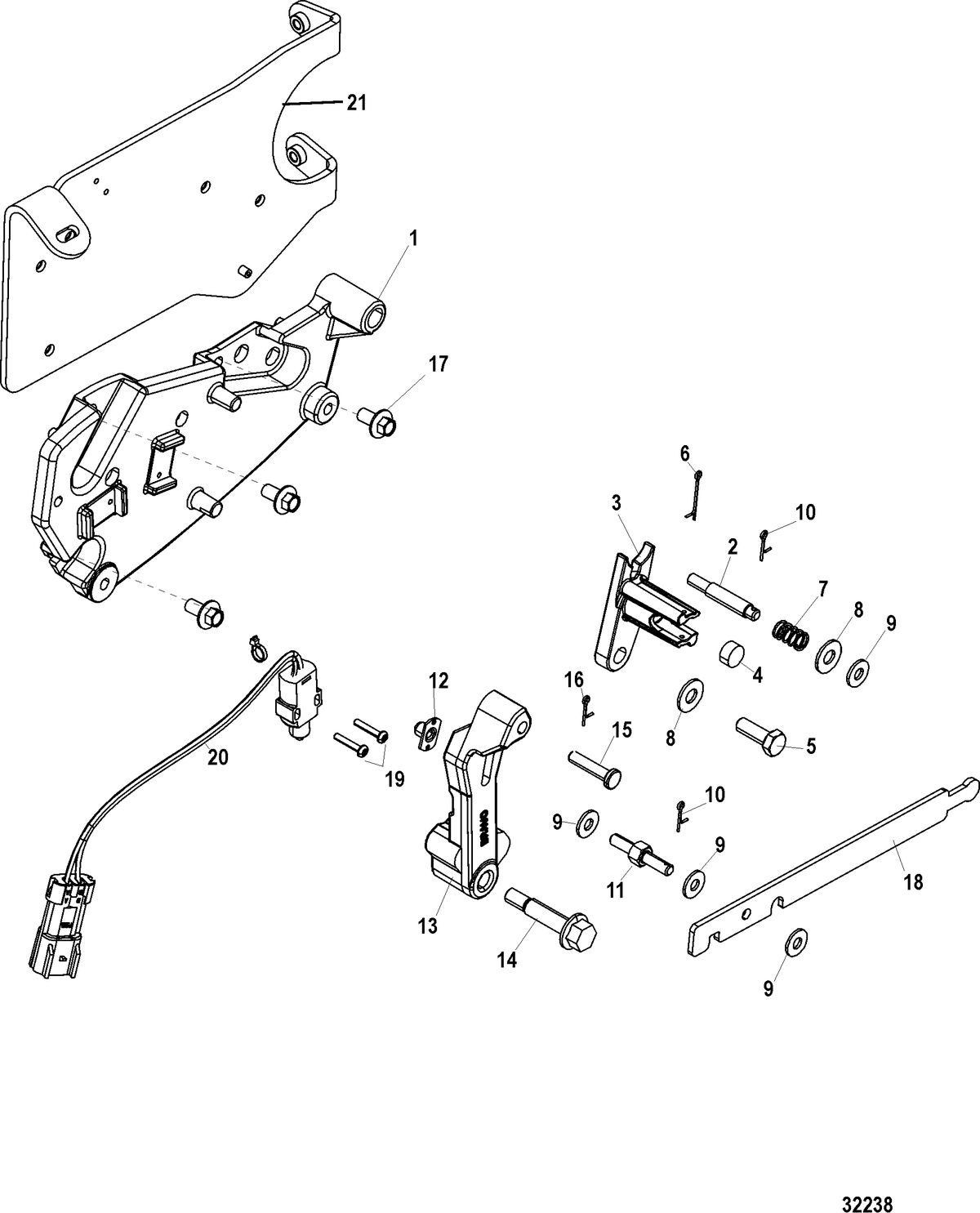 MERCRUISER 496 MAG STERNDRIVE EC Shift Bracket, Mechanical Shift