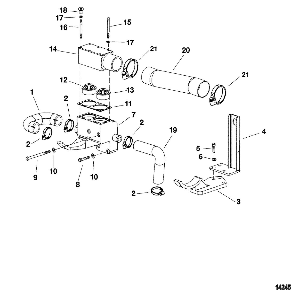 MERCRUISER CUMMINS/MERCRUSER DIESEL (2.8L/165) (4.2L/250) Thermostat Assembly And Hoses