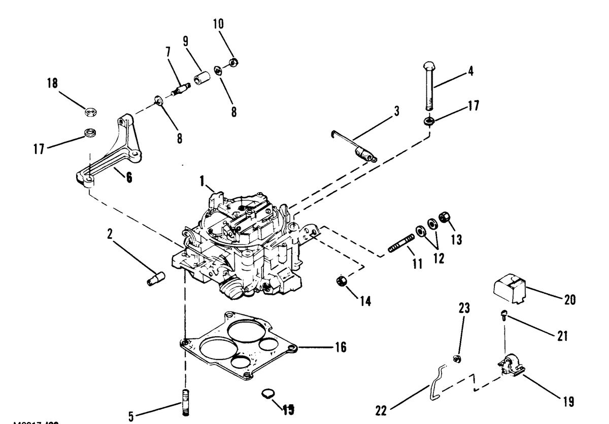 MERCRUISER 454 MAGNUM ALPHA ONE ENGINE CARBURETOR AND LINAKGE