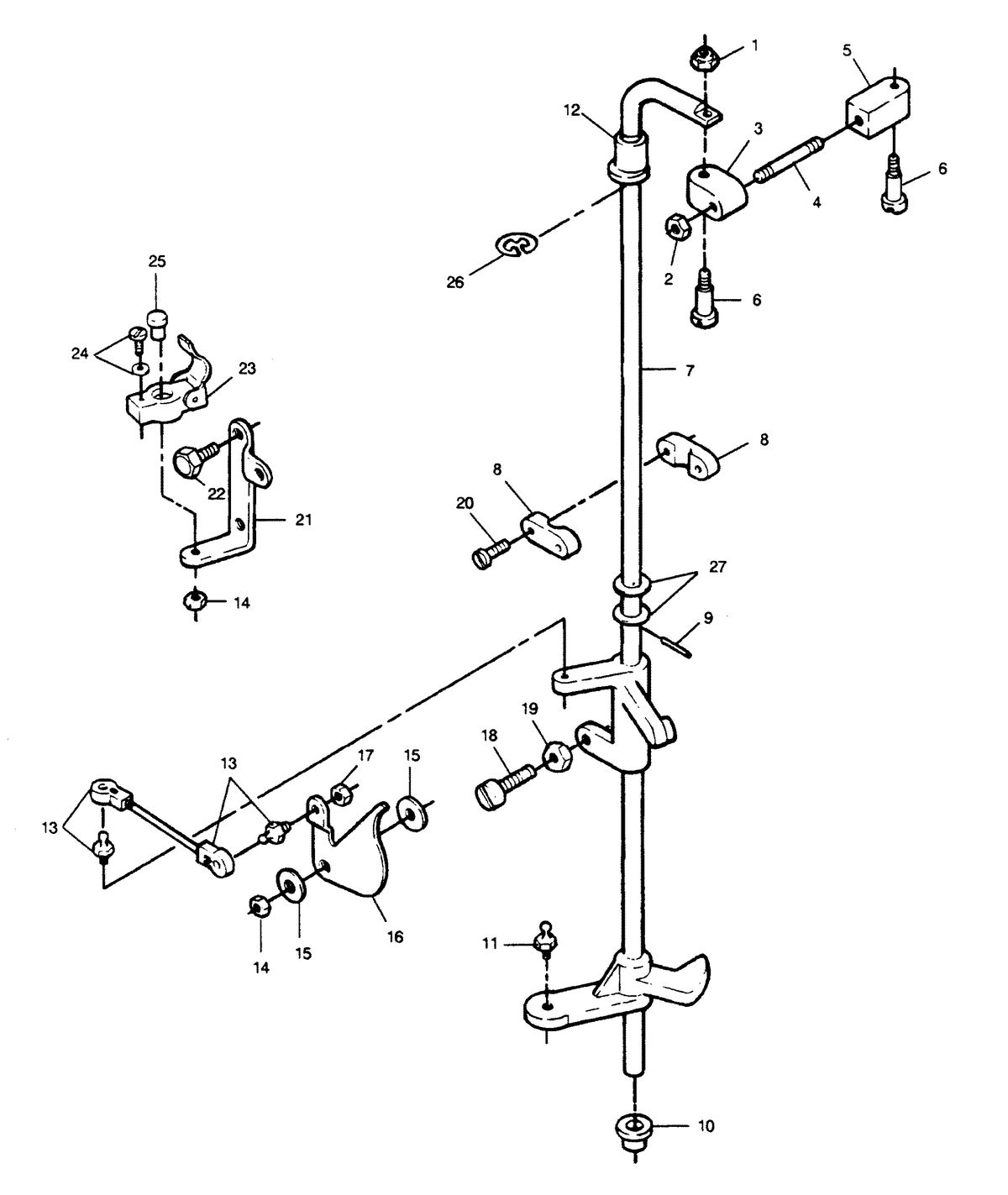 FORCE FORCE 1990 120 H.P. "B" MODEL L-DRIVE TOWERSHAFT AND THROTTLE LINKAGE