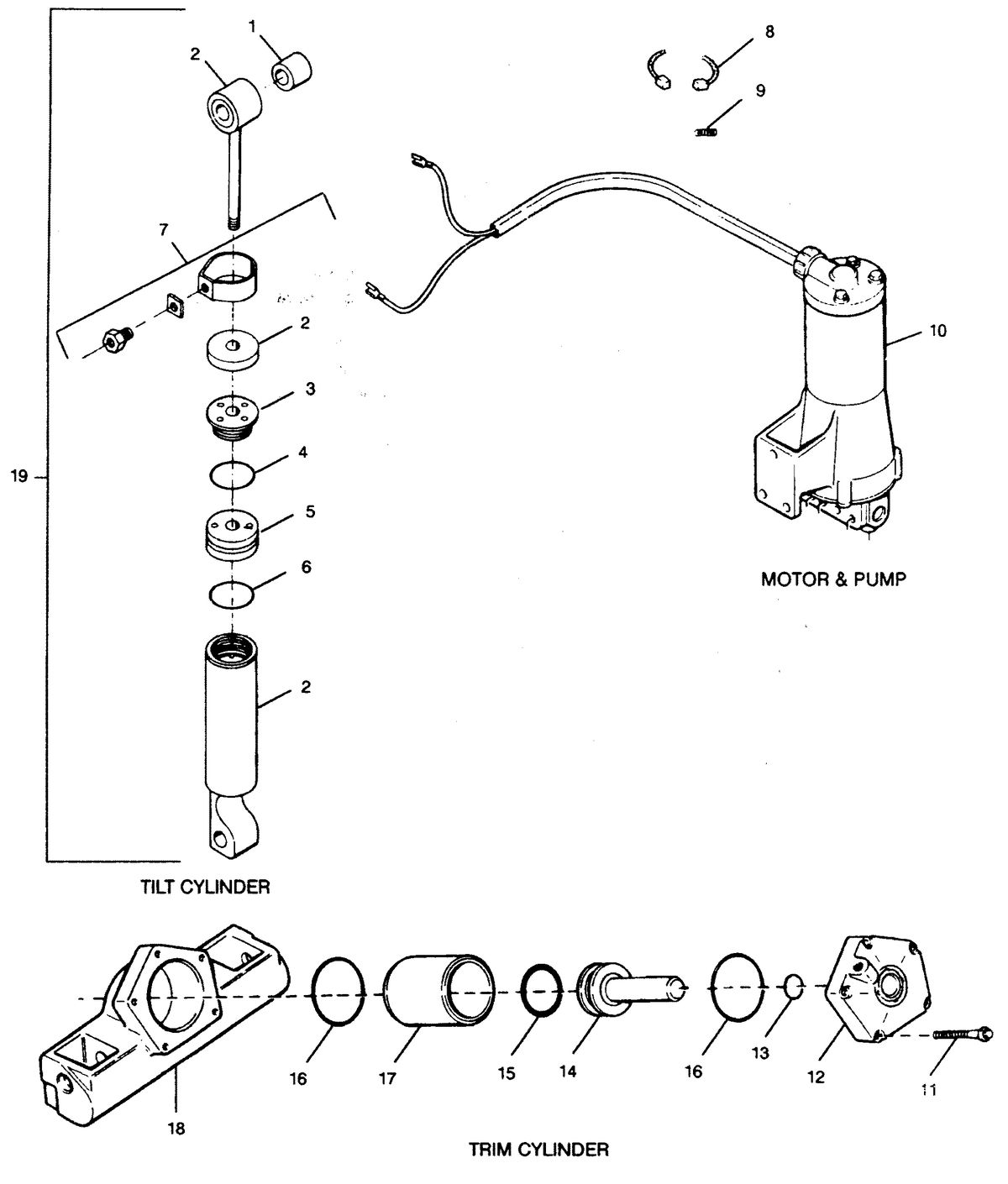 FORCE FORCE 90 HP1991 TILT & TRIM CYLINDERS MOTOR & PUMP
