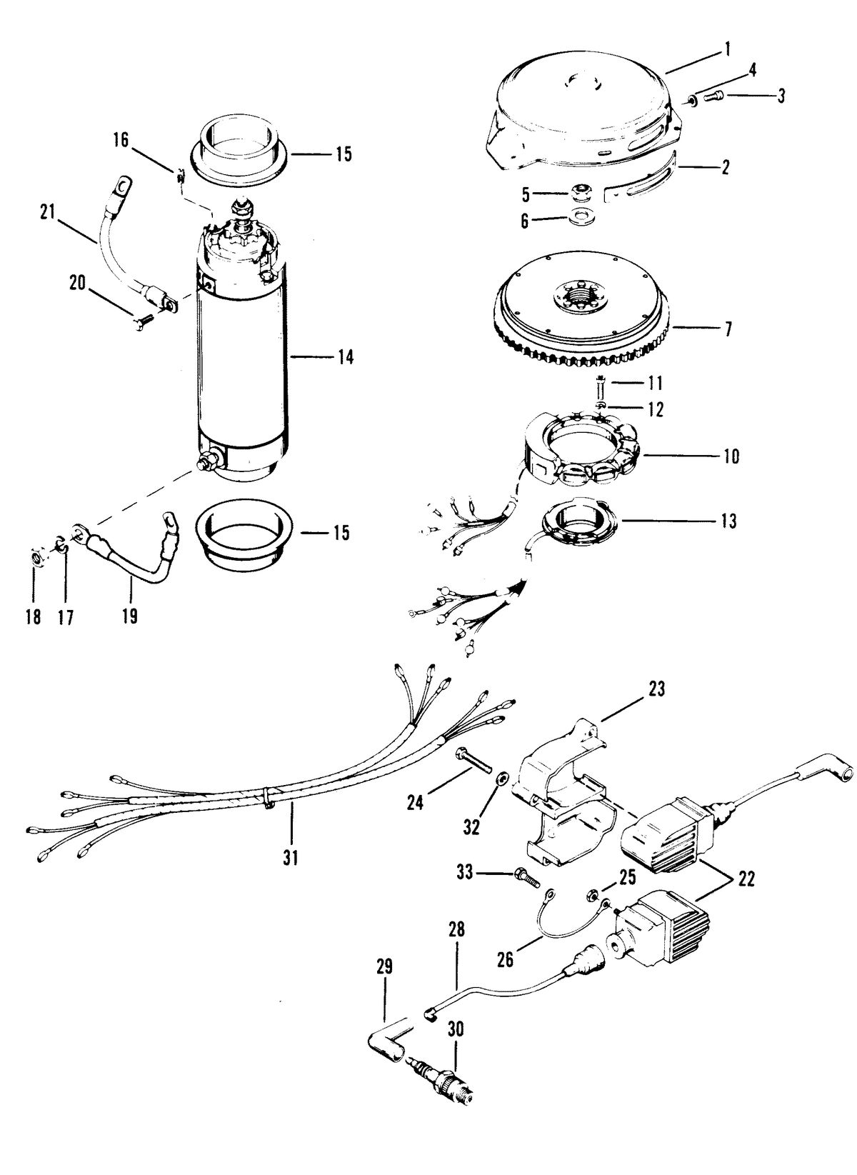 RACE OUTBOARD XR-2 FLYWHEEL, STARTER MOTOR AND IGNITION COILS