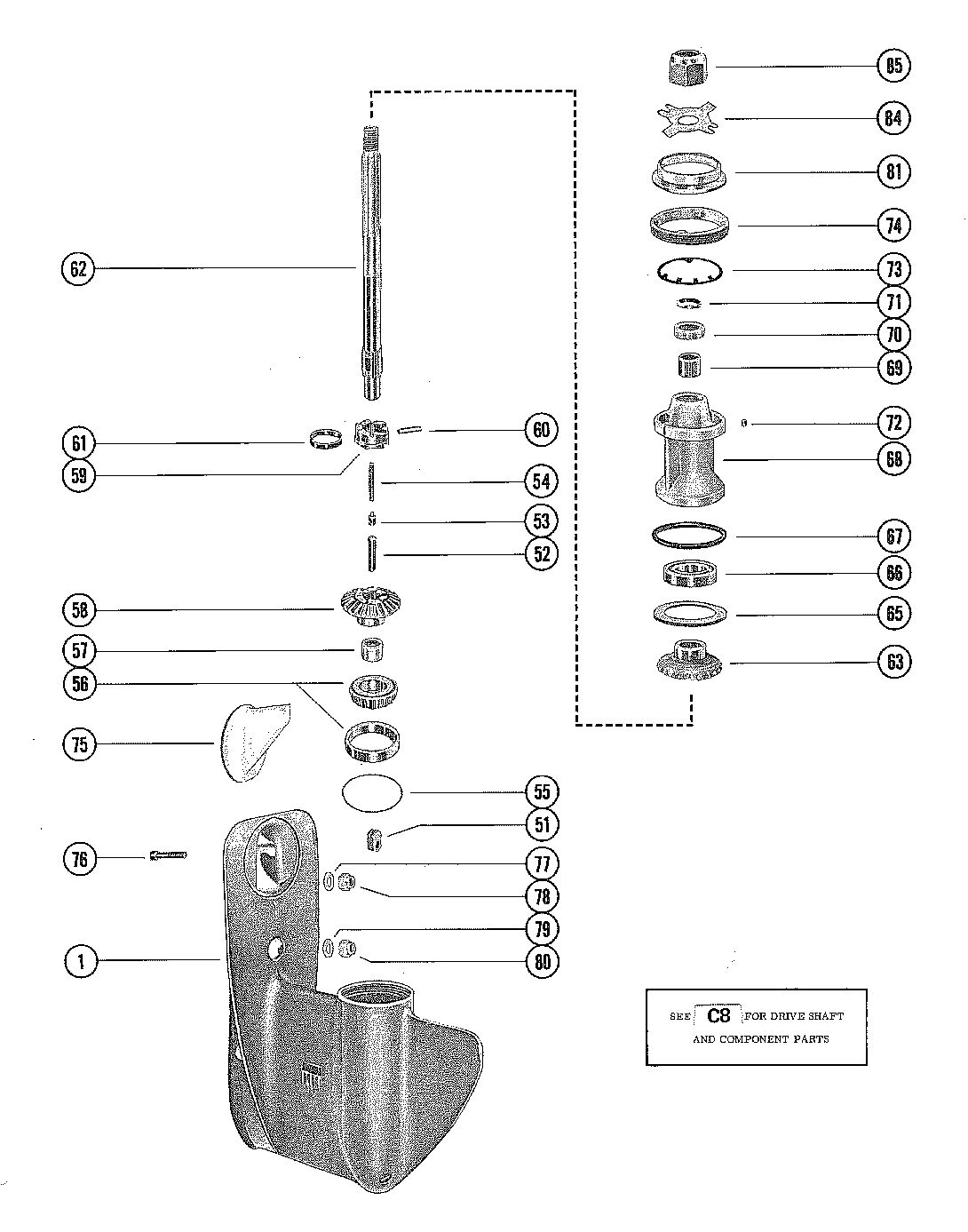 MERCURY MERC 40 GEAR HOUSING ASSEMBLY, COMPLETE (PAGE 2 OF 2)