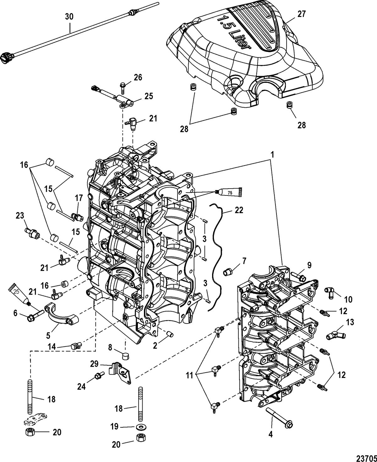MERCURY/MARINER 75/90/115/125 DFI 1.5L (3 CYLINDER) Cylinder Block and Crankcase